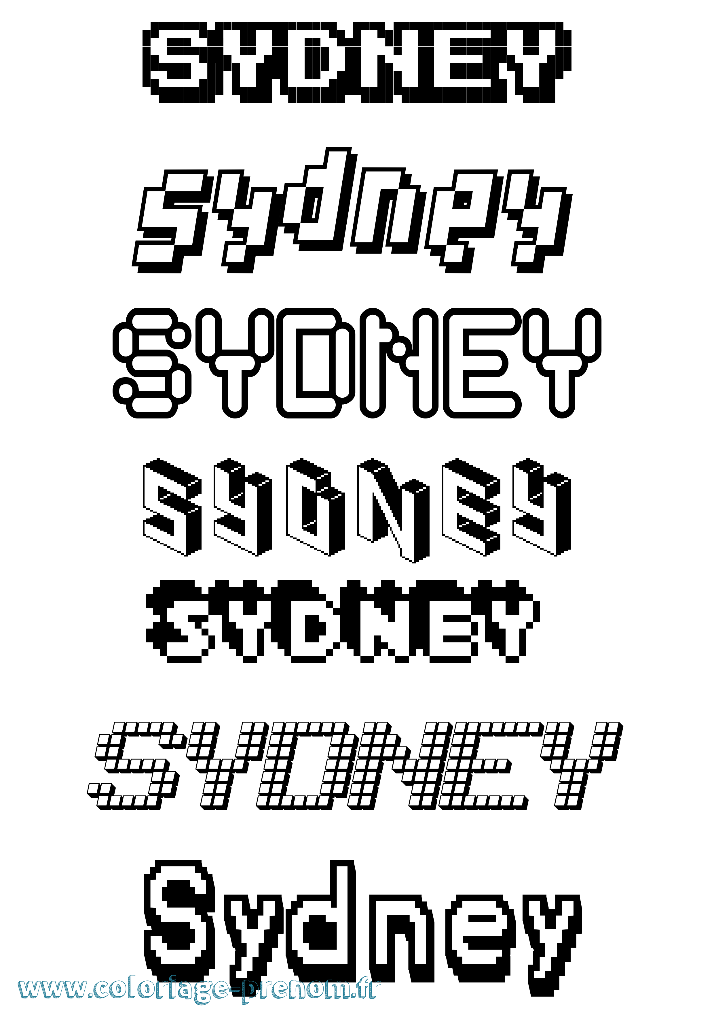 Coloriage prénom Sydney Pixel