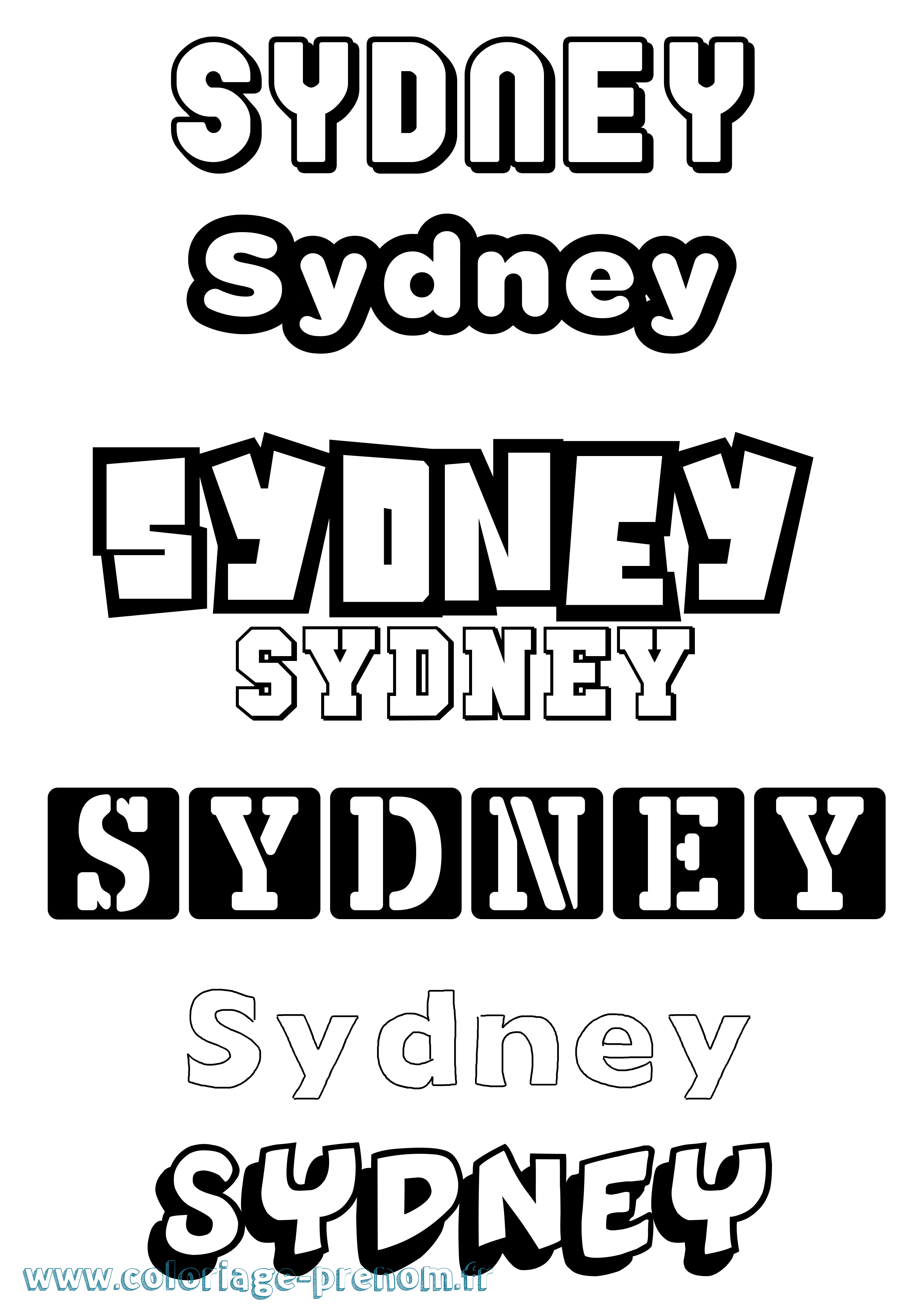 Coloriage prénom Sydney Simple