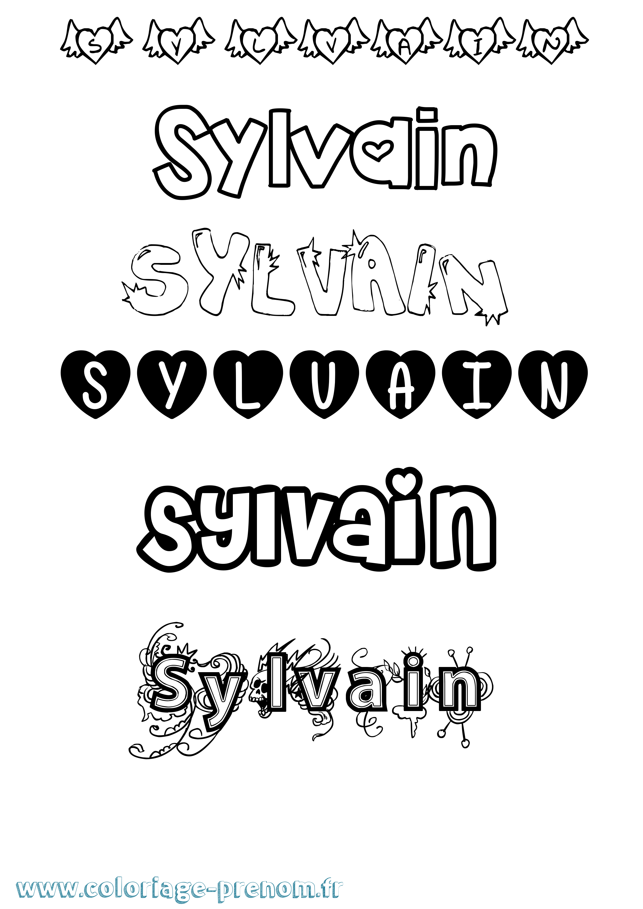 Coloriage prénom Sylvain Girly