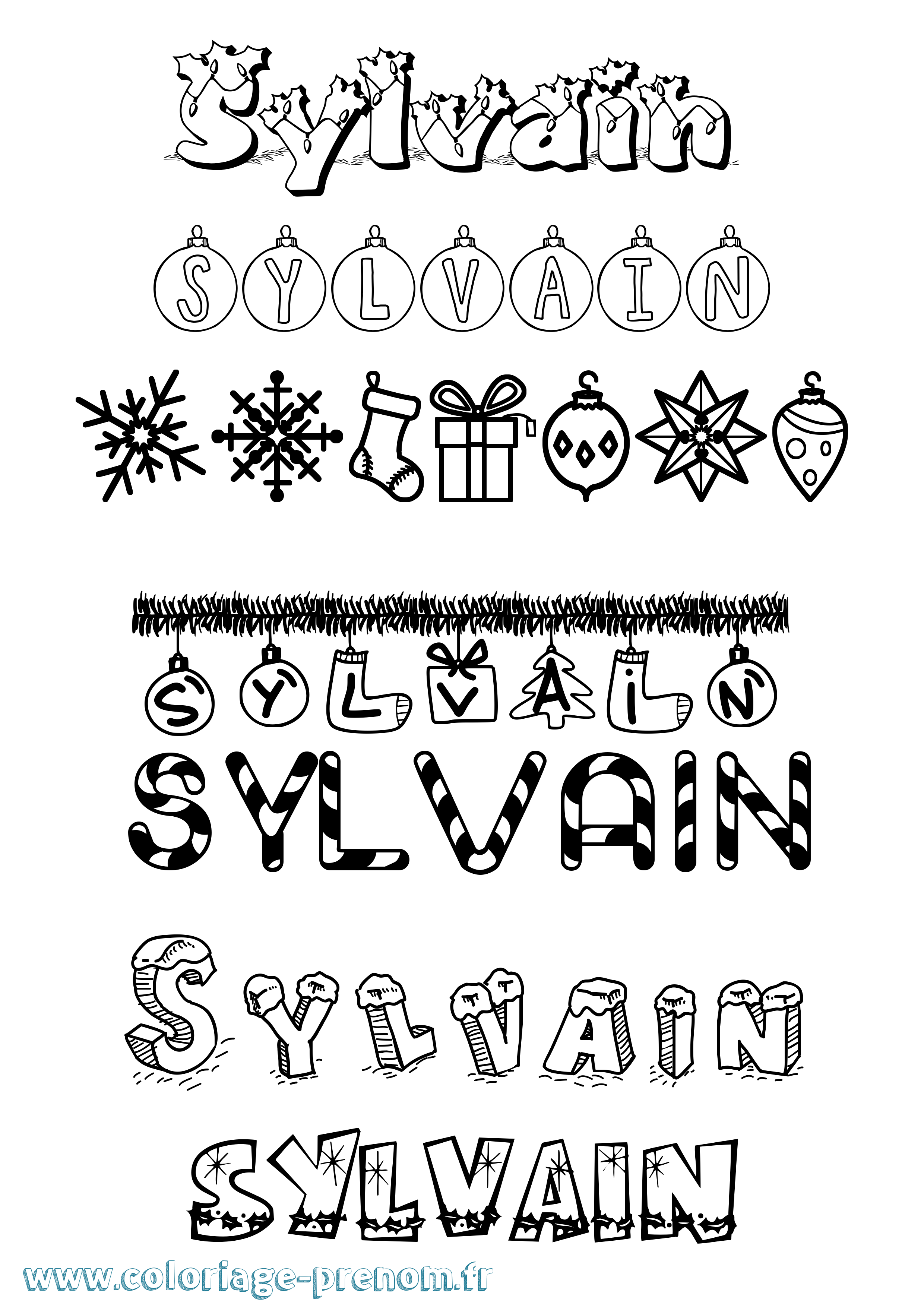 Coloriage prénom Sylvain Noël