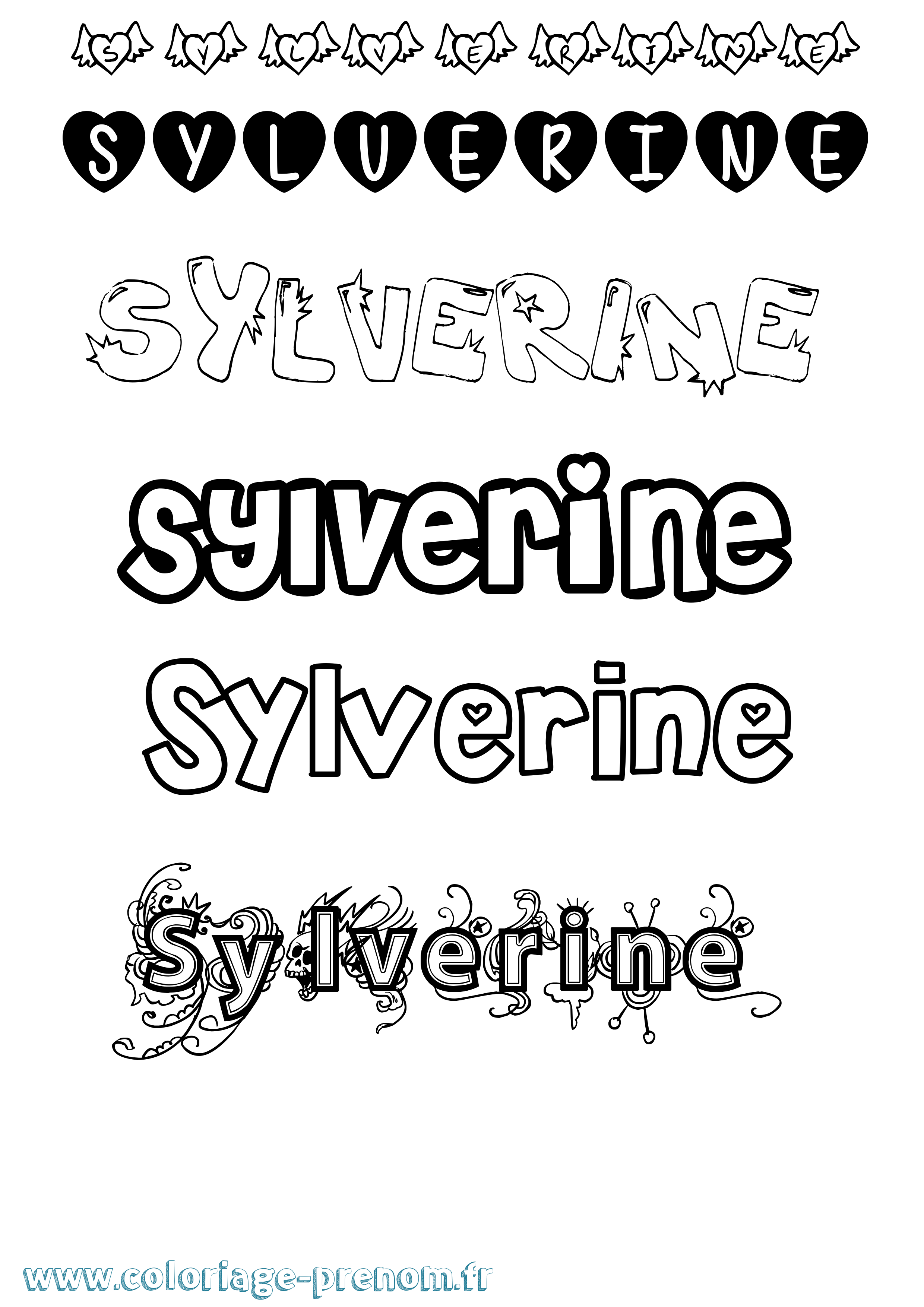 Coloriage prénom Sylverine Girly