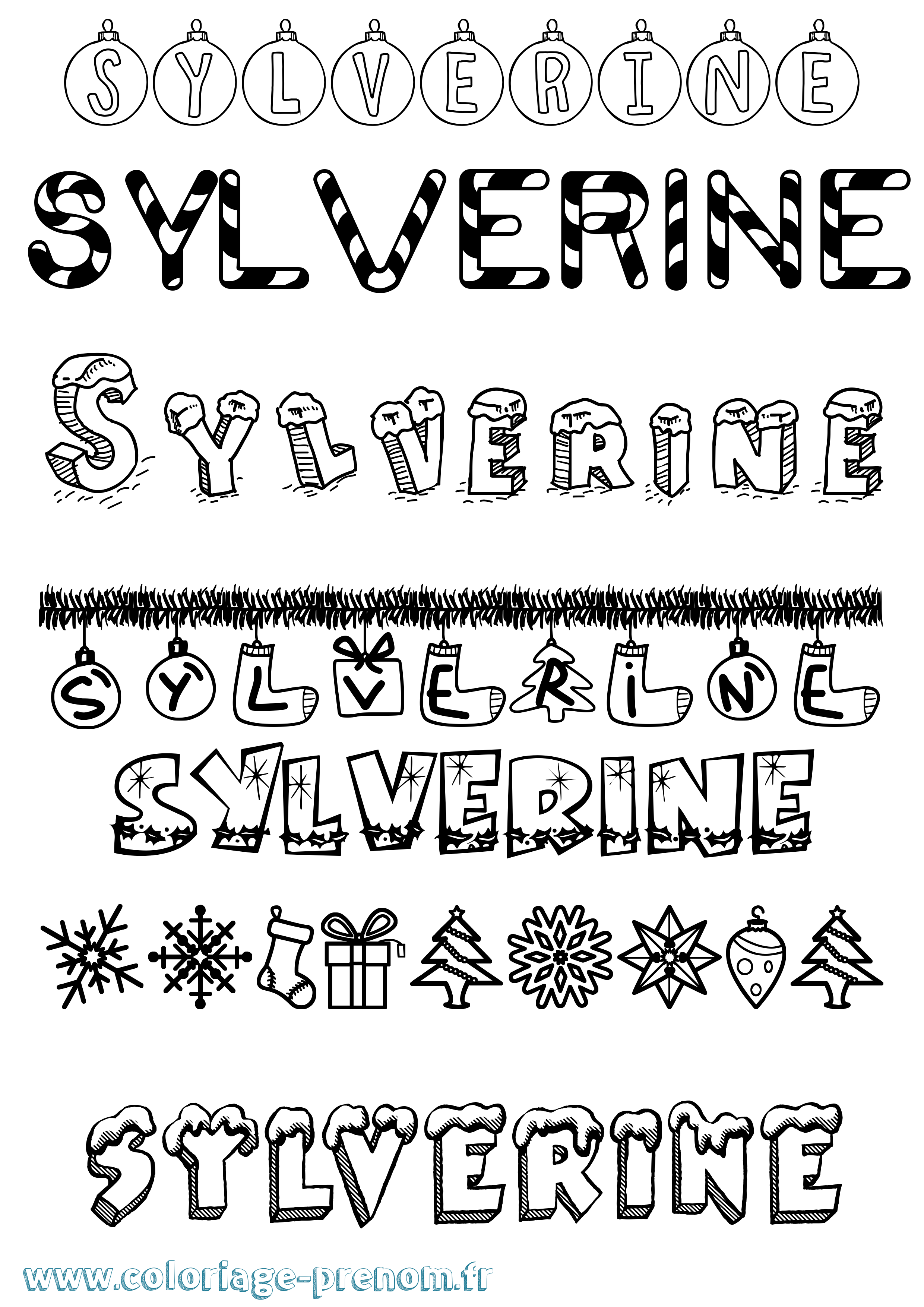 Coloriage prénom Sylverine Noël