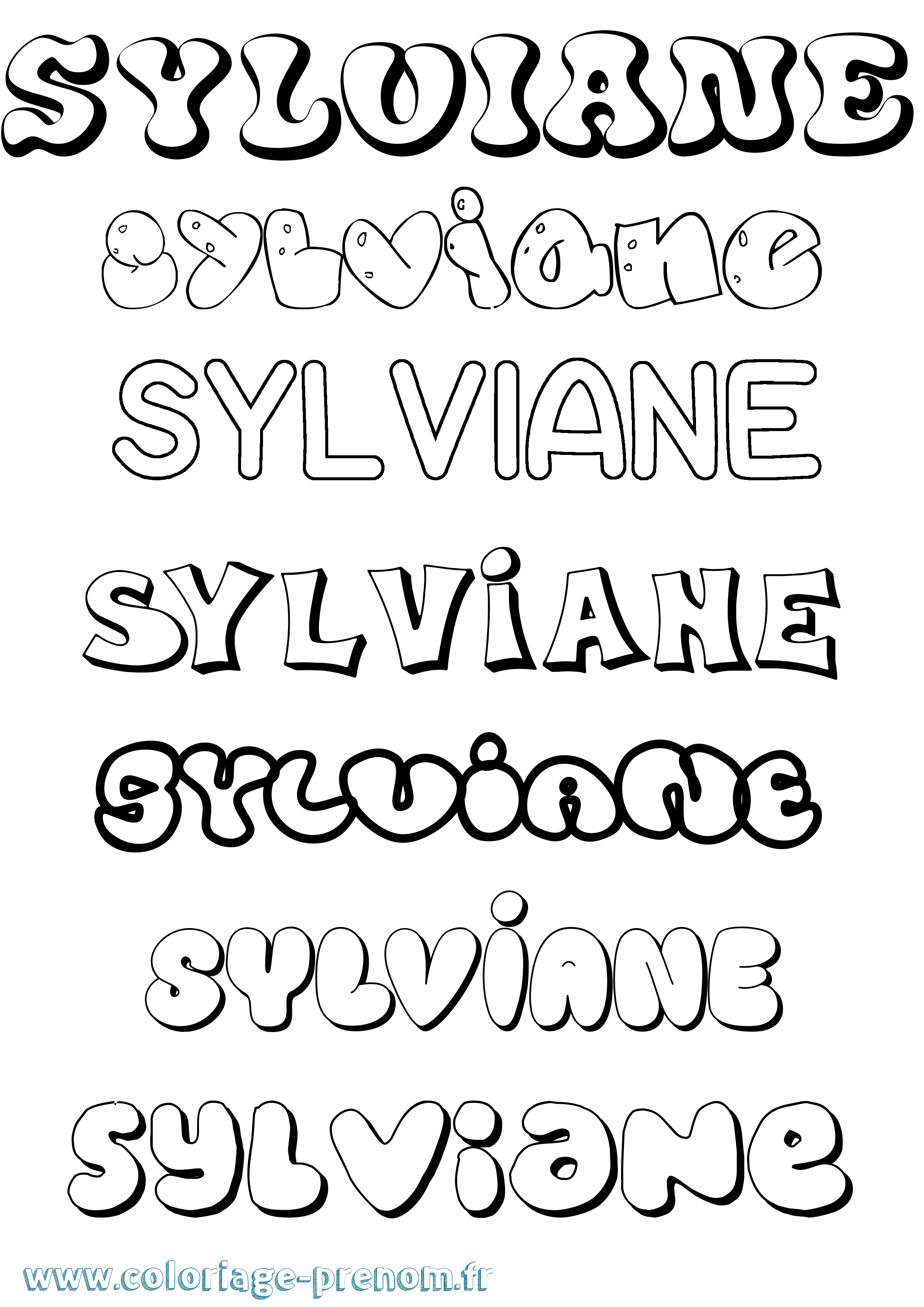 Coloriage prénom Sylviane Bubble