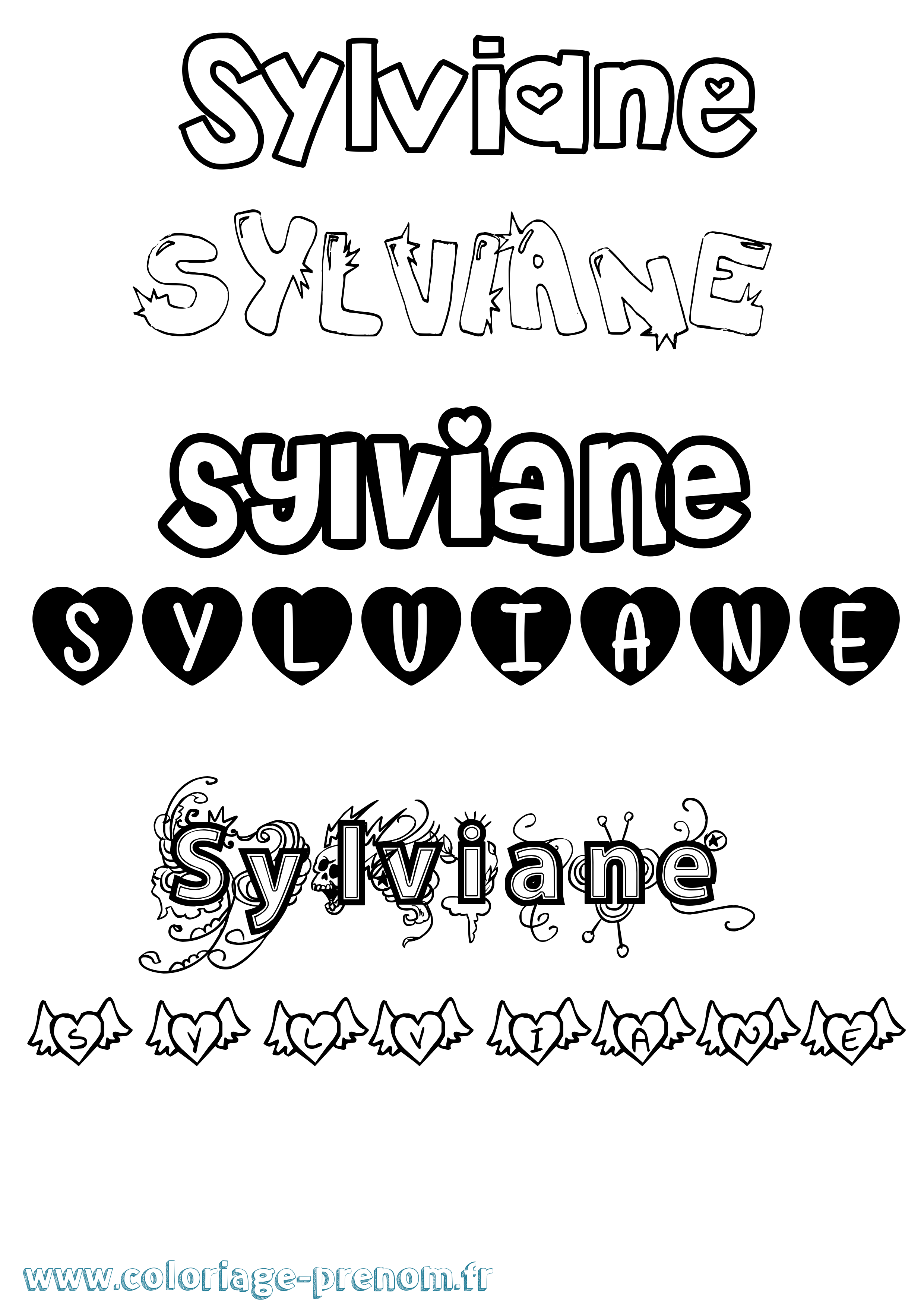 Coloriage prénom Sylviane Girly