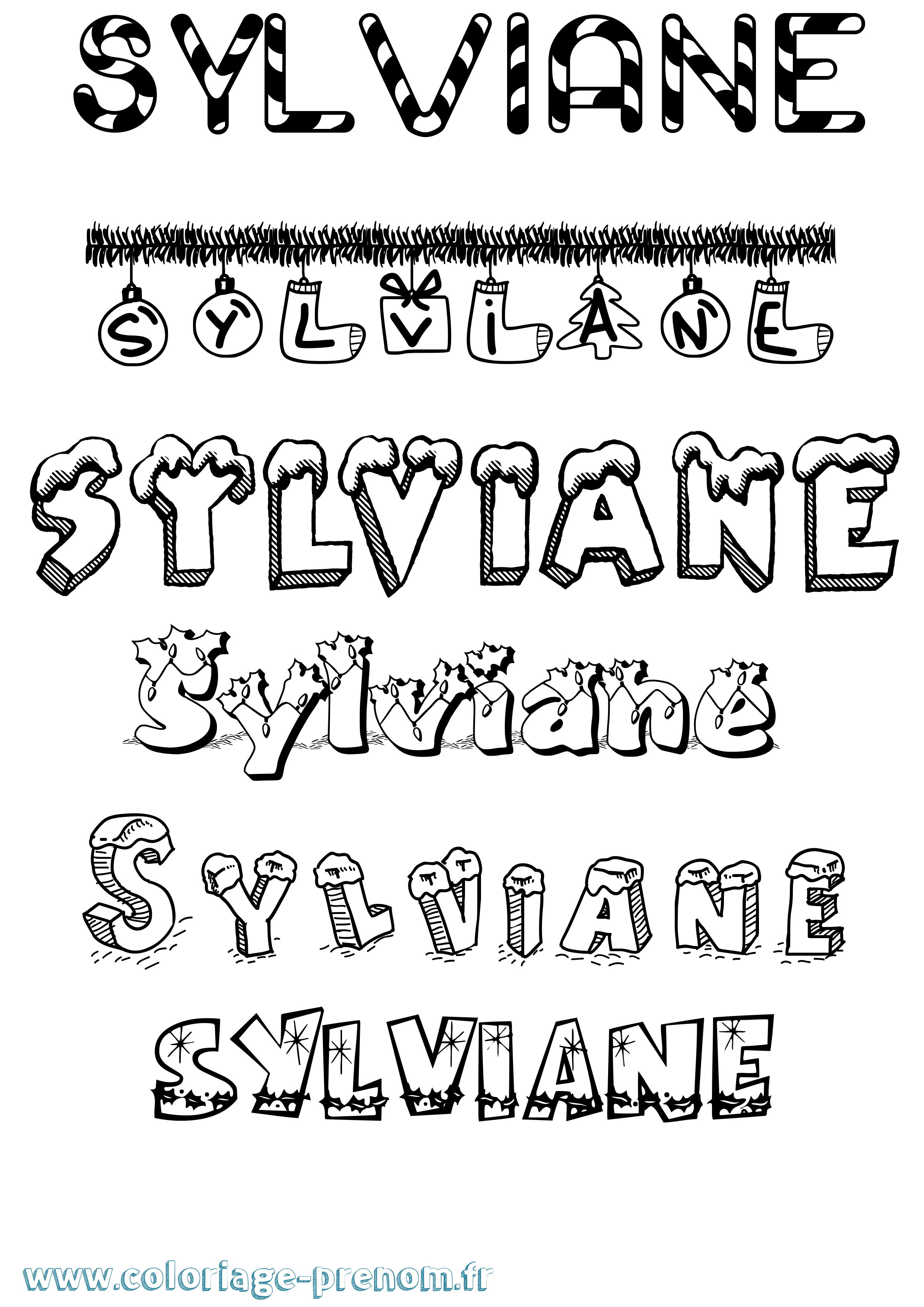 Coloriage prénom Sylviane Noël