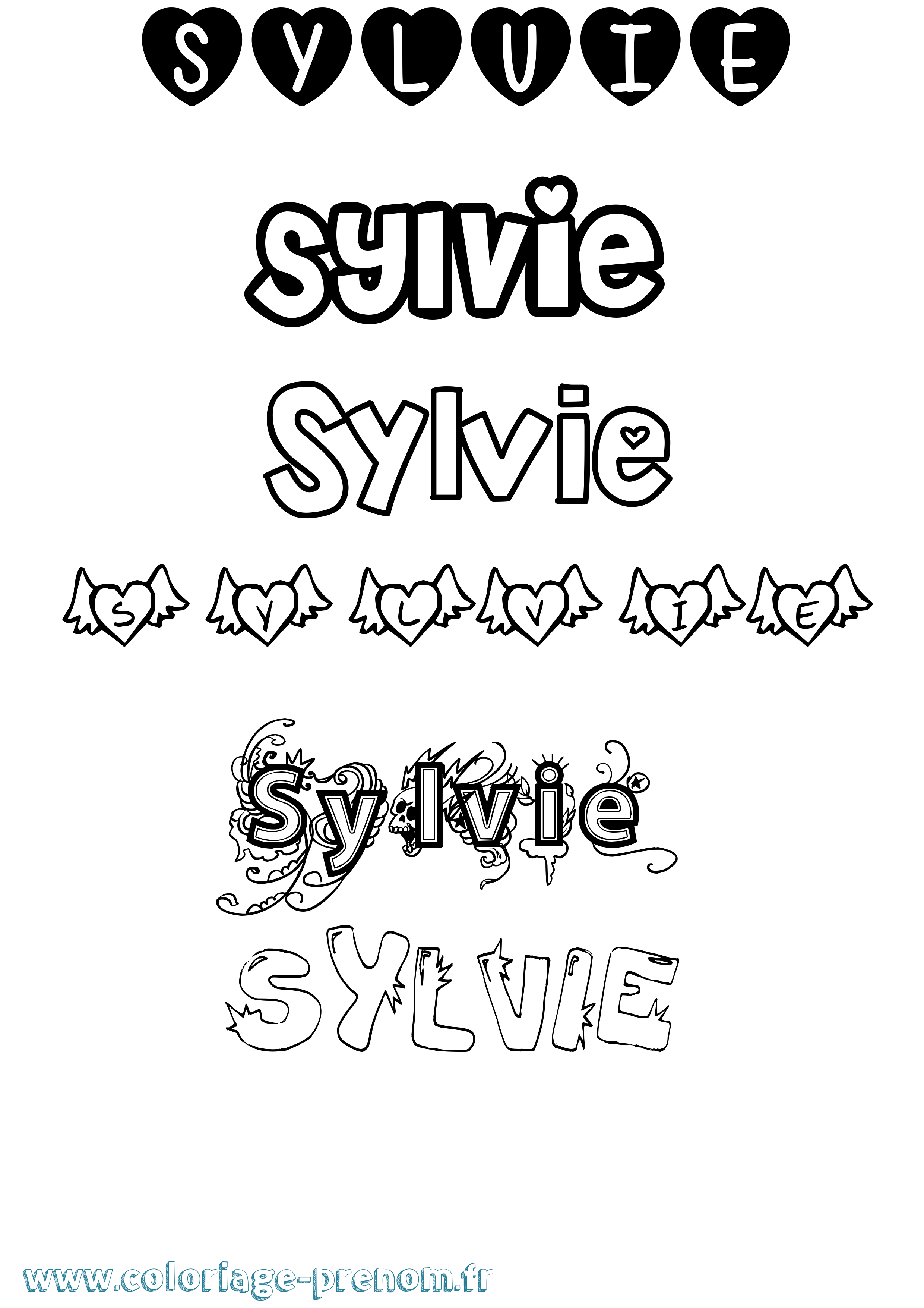 Coloriage prénom Sylvie Girly