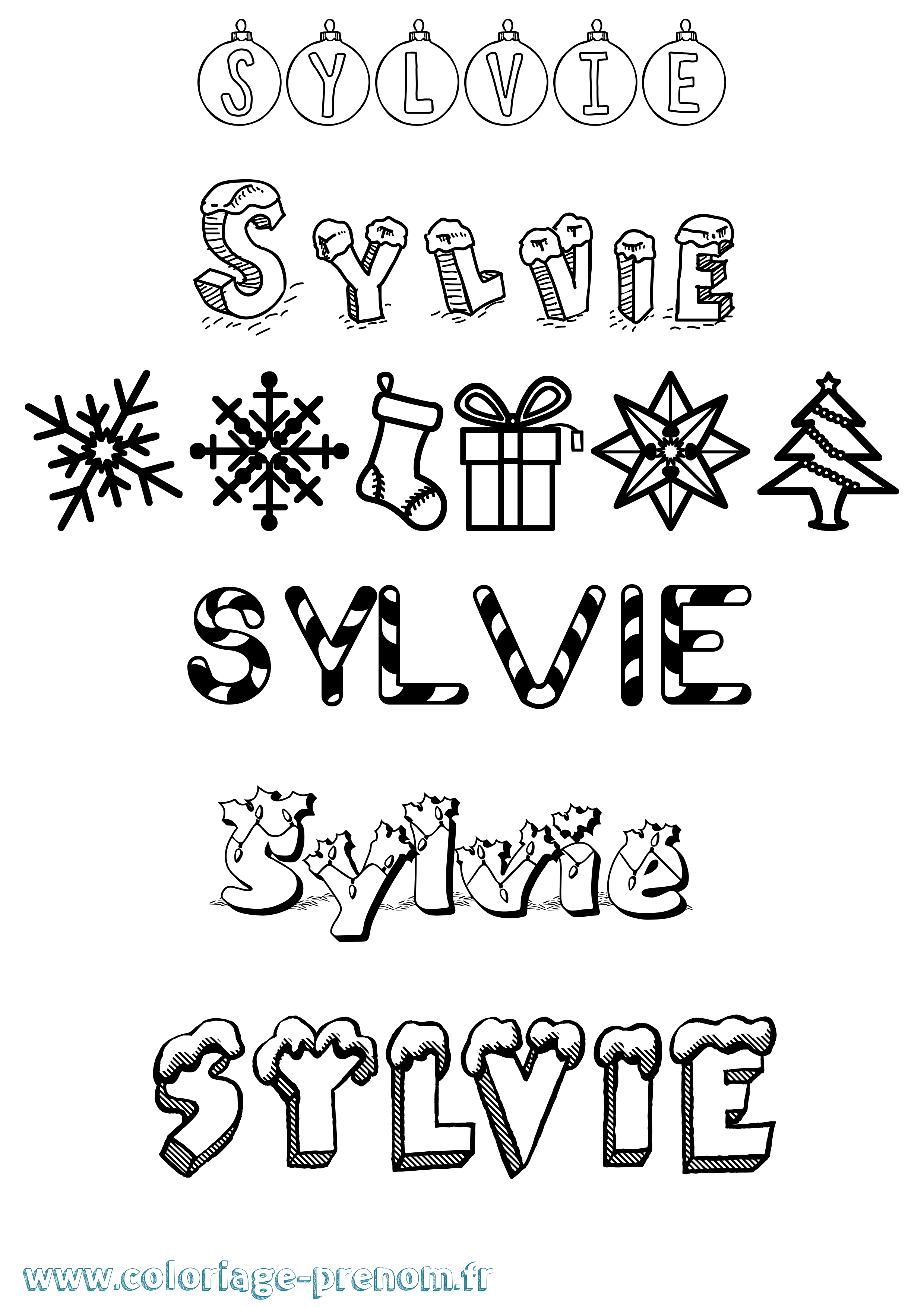 Coloriage prénom Sylvie Noël