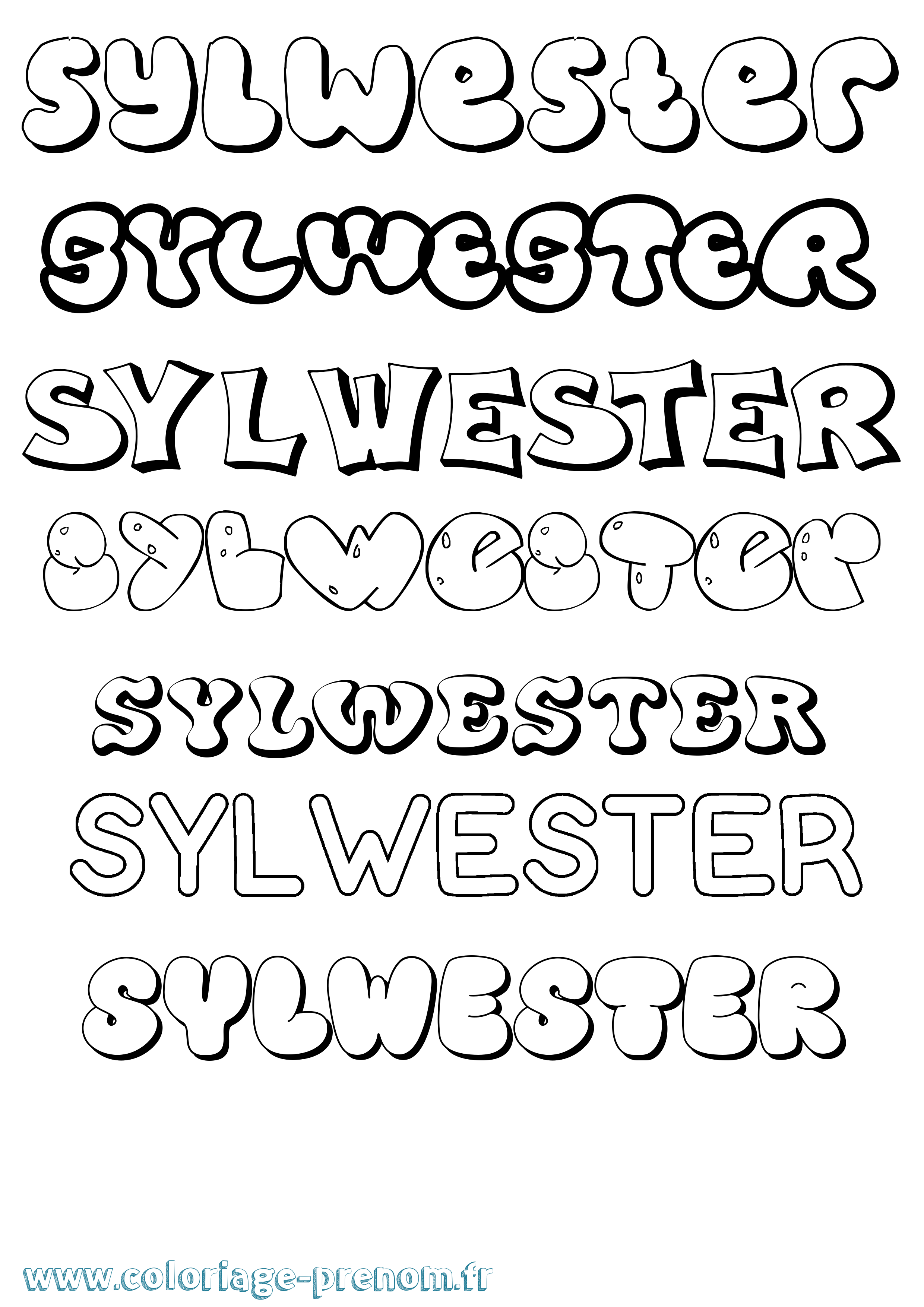 Coloriage Sylwester Bubble Coloriage prénom Sylwester Bubble