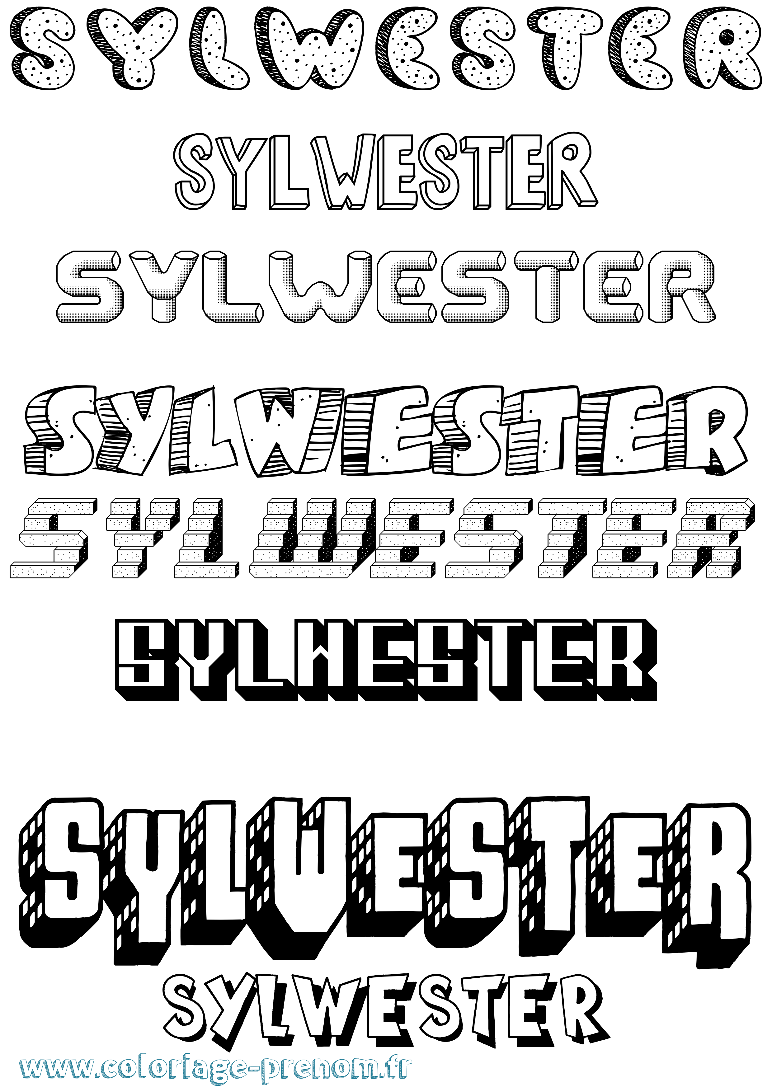 Coloriage prénom Sylwester Effet 3D