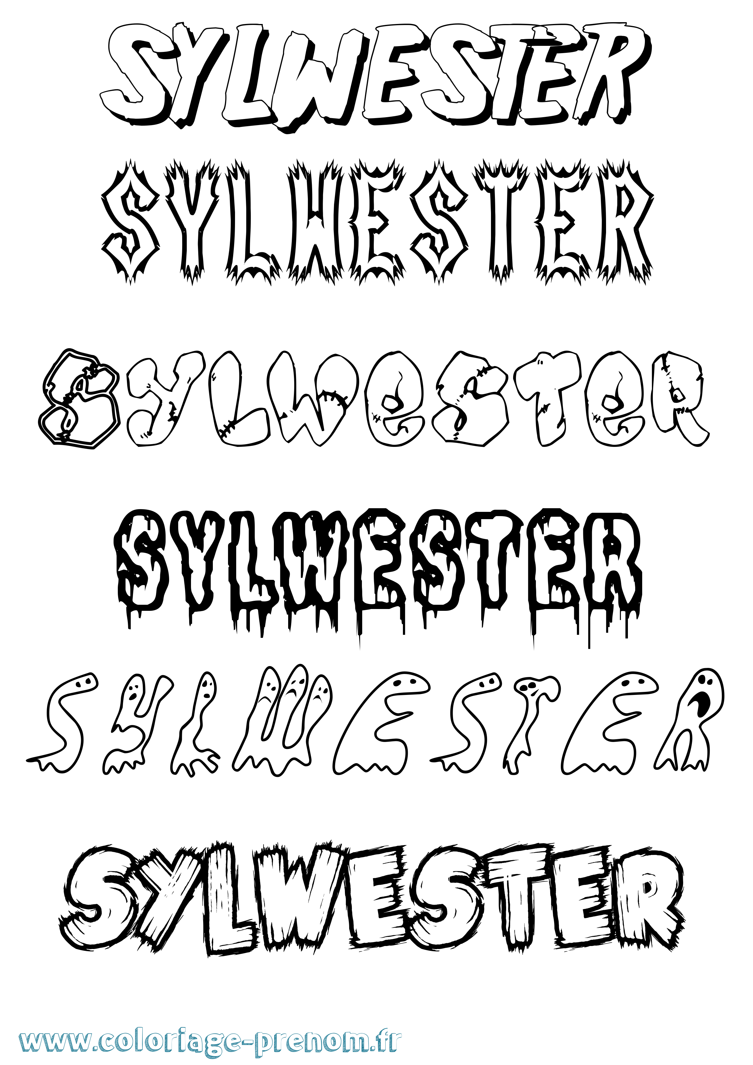 Coloriage prénom Sylwester Frisson