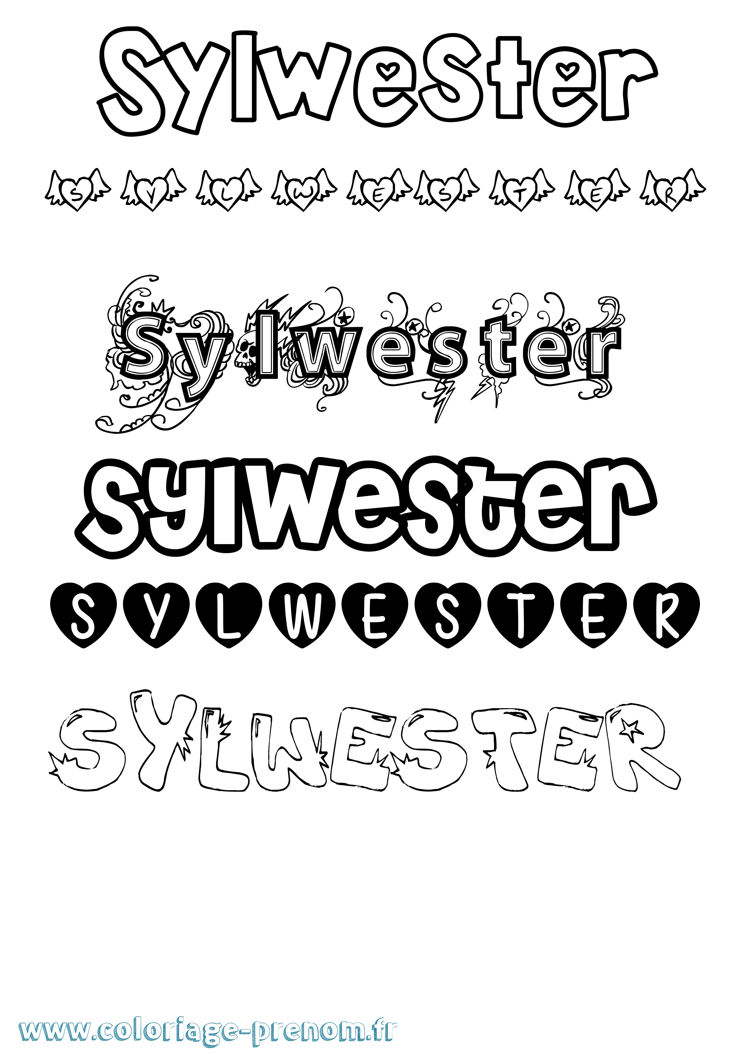 Coloriage Sylwester Girly Coloriage prénom Sylwester Girly