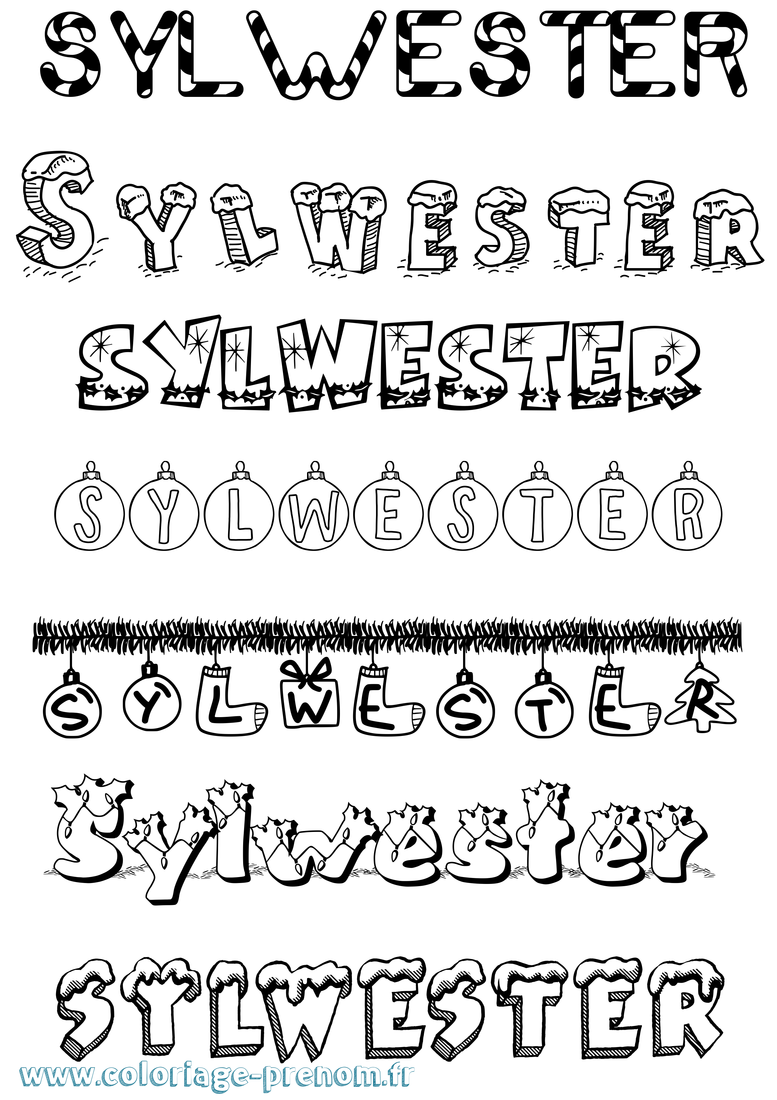 Coloriage Sylwester Noël Coloriage prénom Sylwester Noël