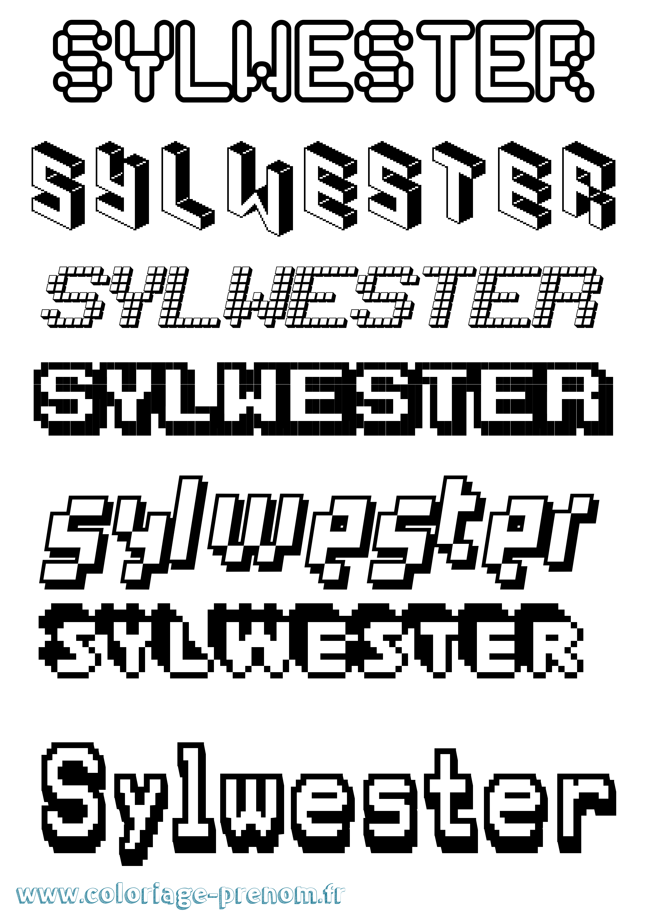 Coloriage prénom Sylwester Pixel