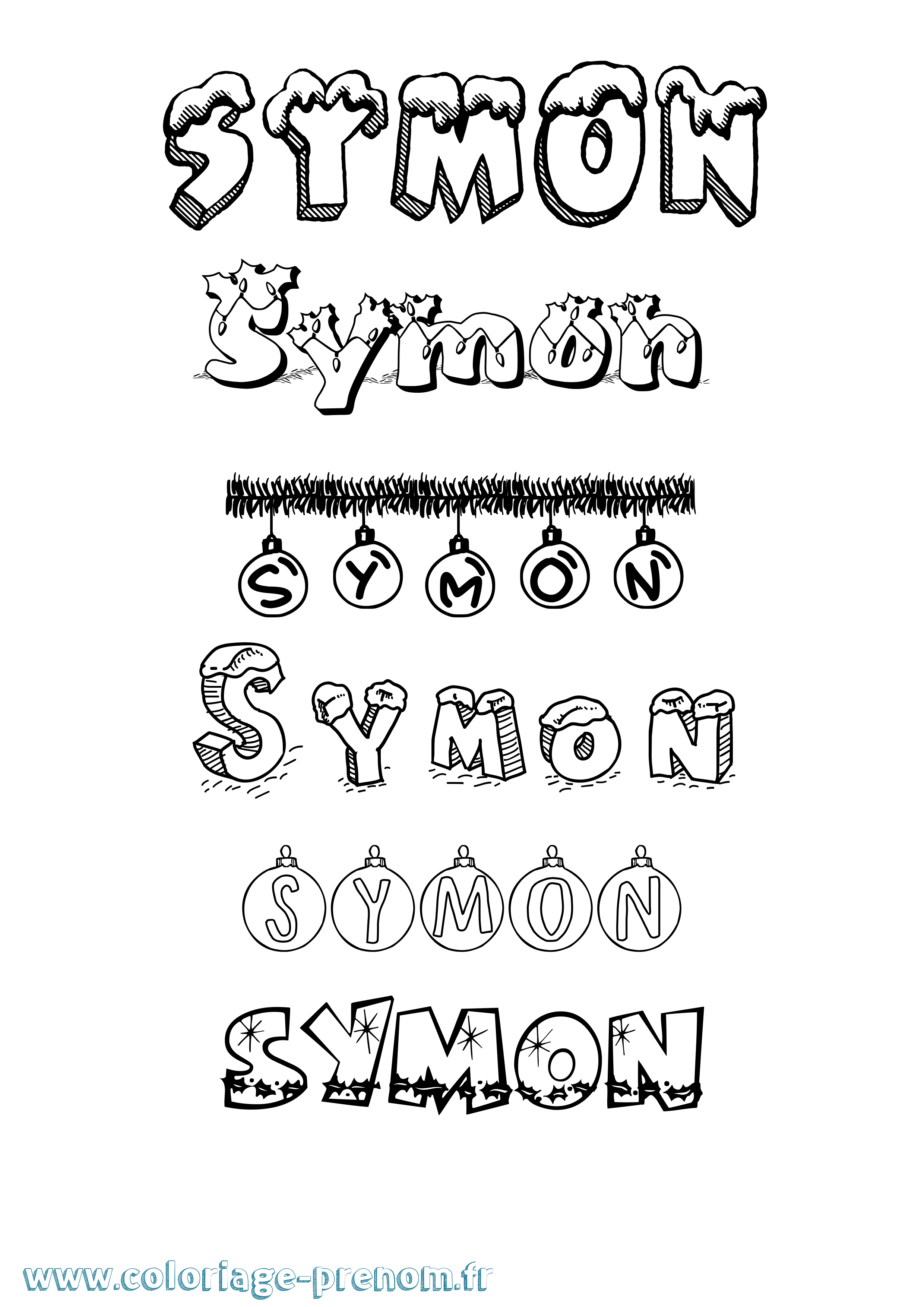Coloriage prénom Symon Noël