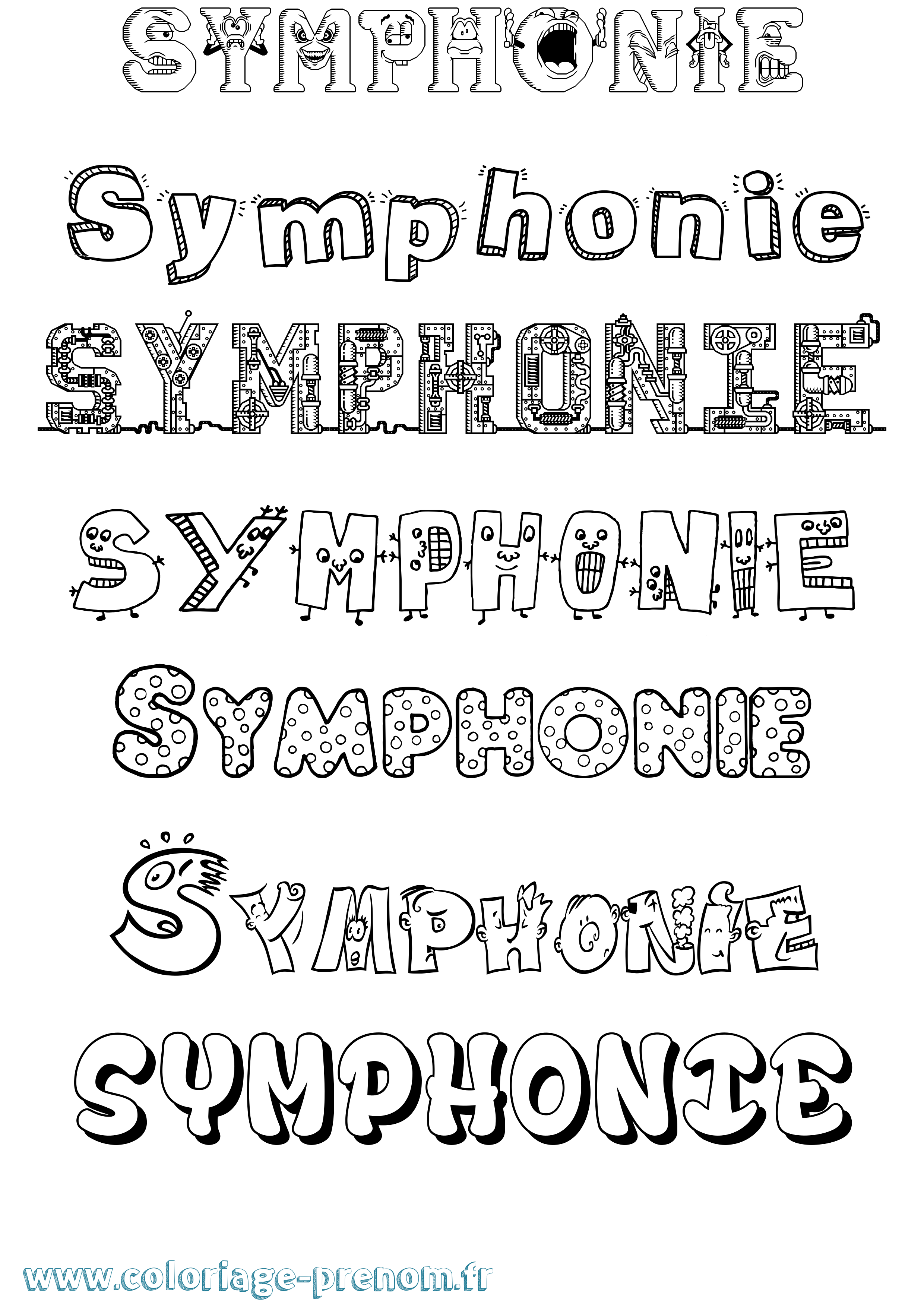 Coloriage prénom Symphonie Fun