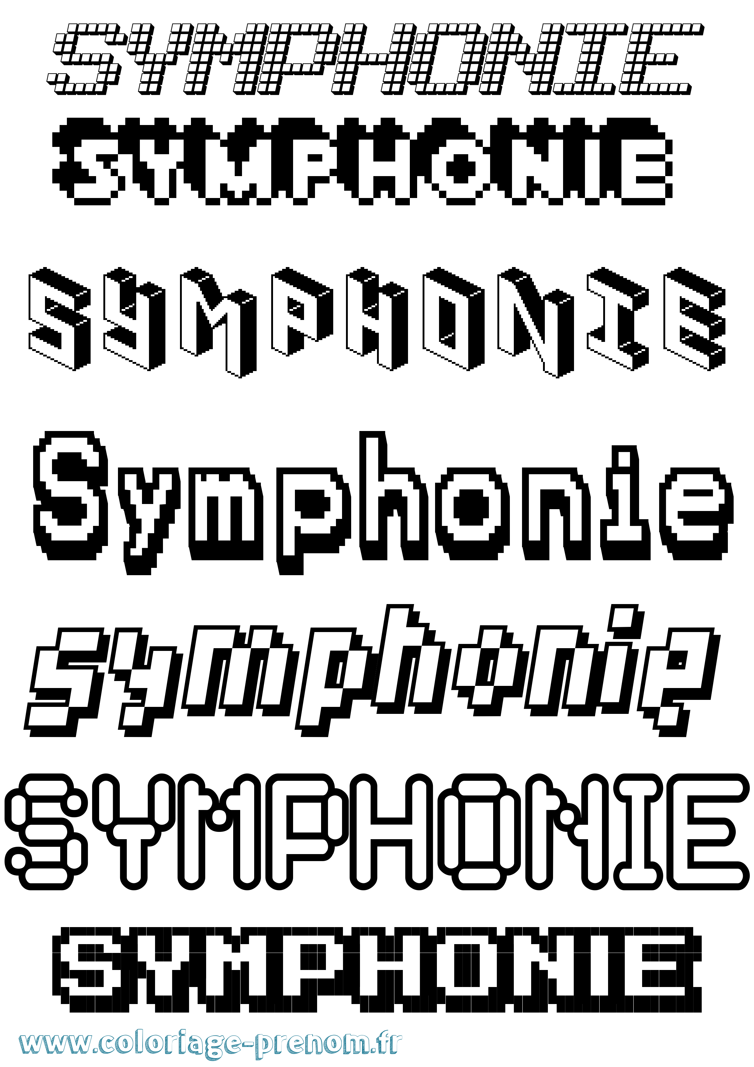 Coloriage prénom Symphonie Pixel