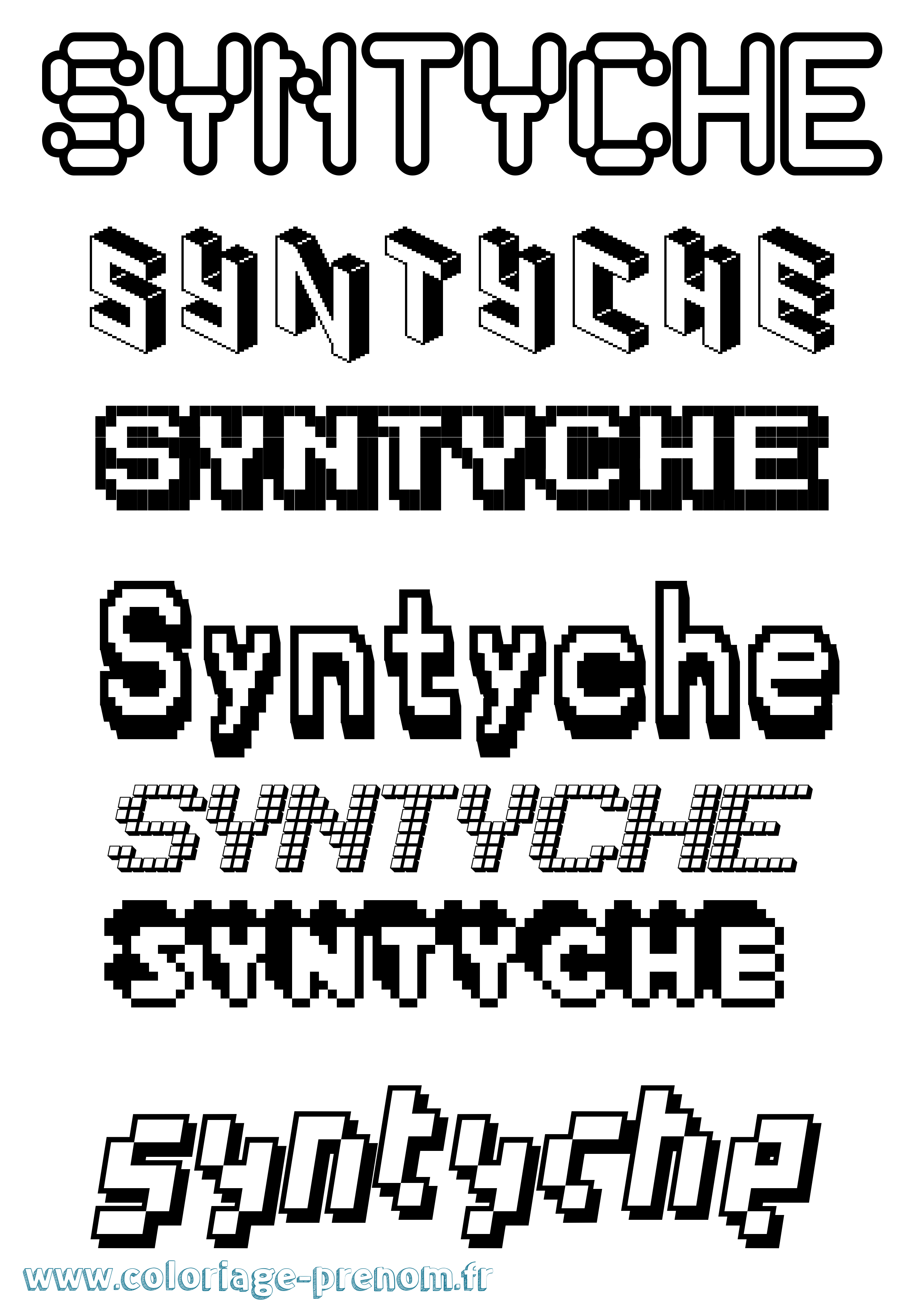 Coloriage prénom Syntyche Pixel