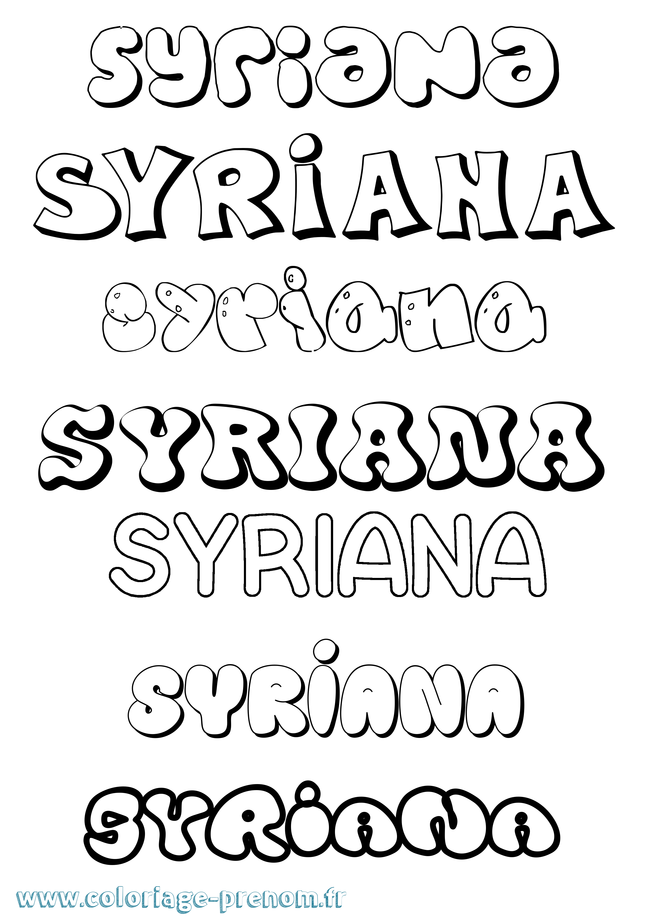 Coloriage prénom Syriana Bubble