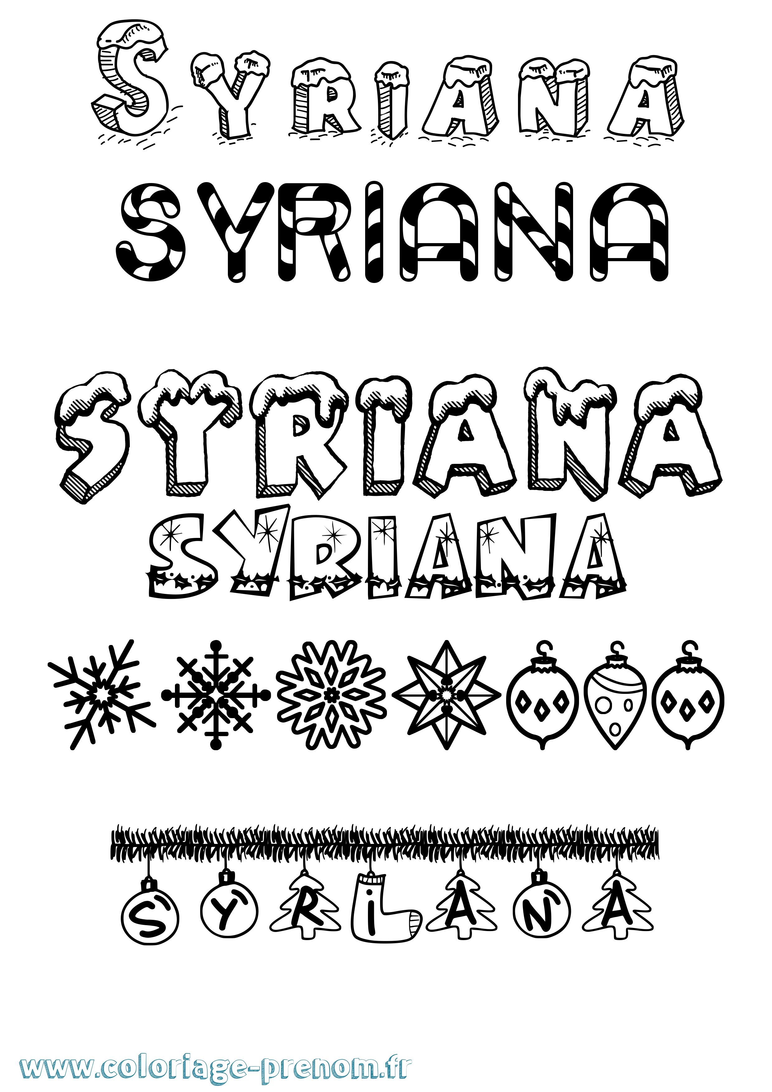 Coloriage prénom Syriana Noël