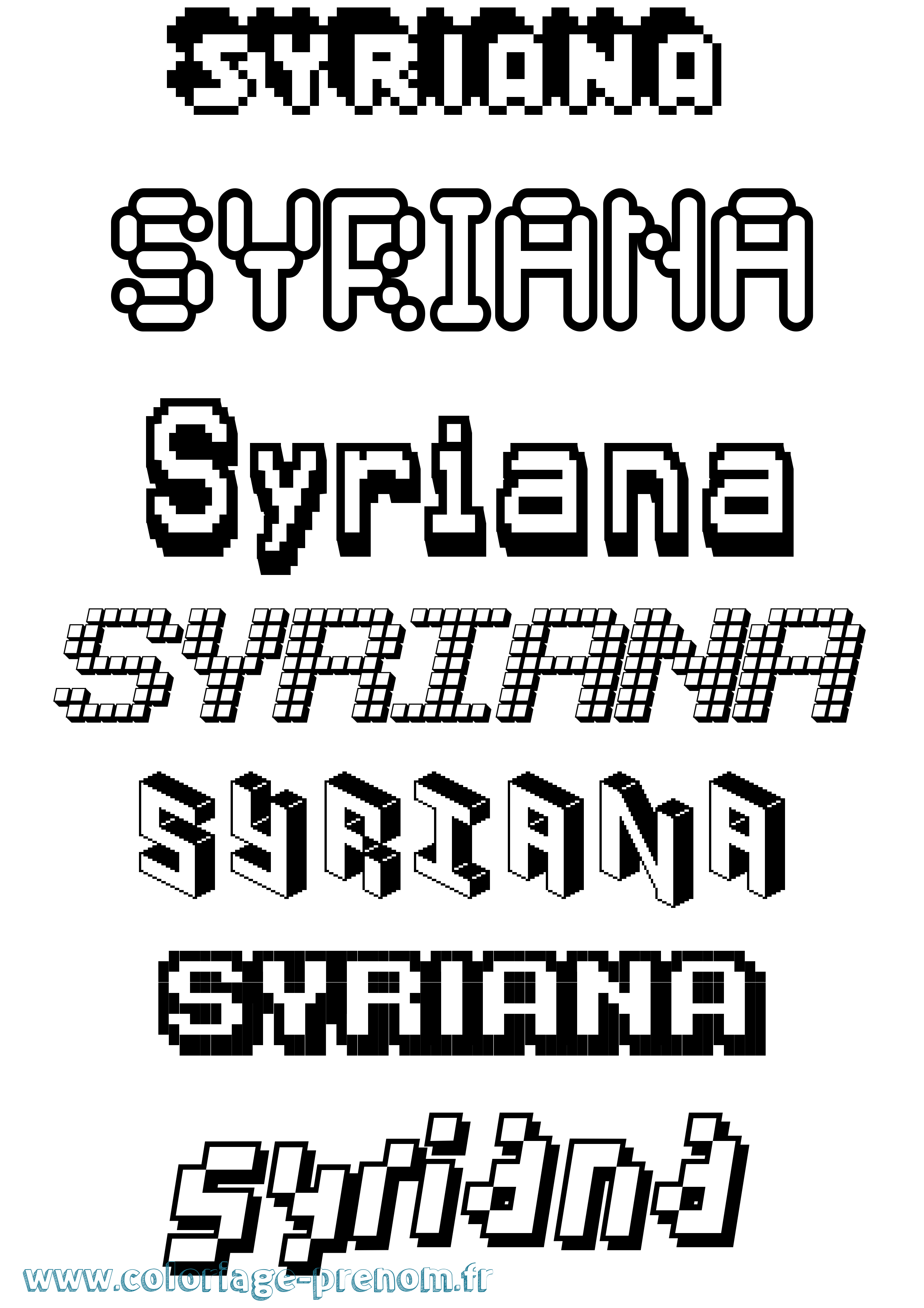 Coloriage prénom Syriana Pixel