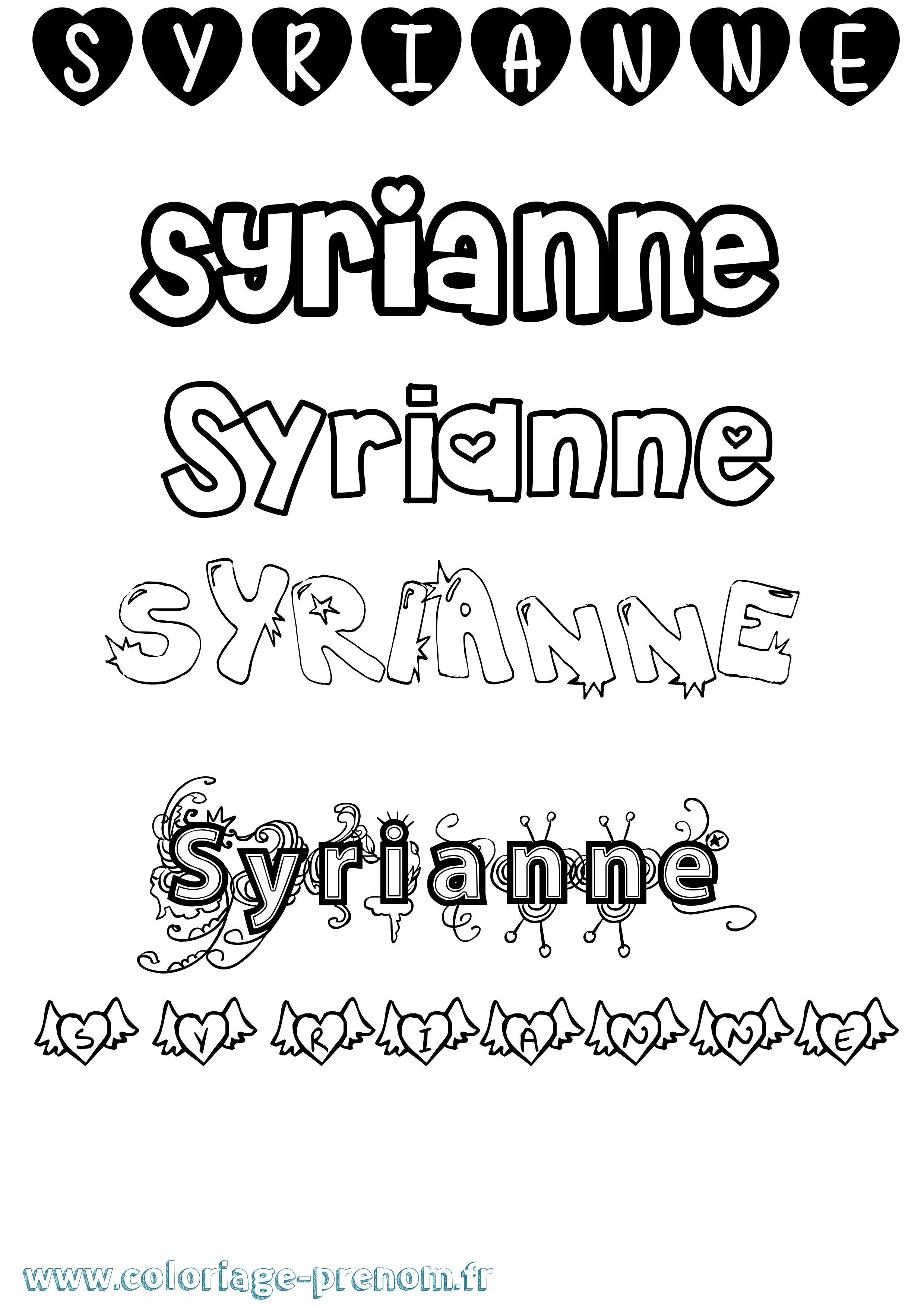 Coloriage prénom Syrianne Girly