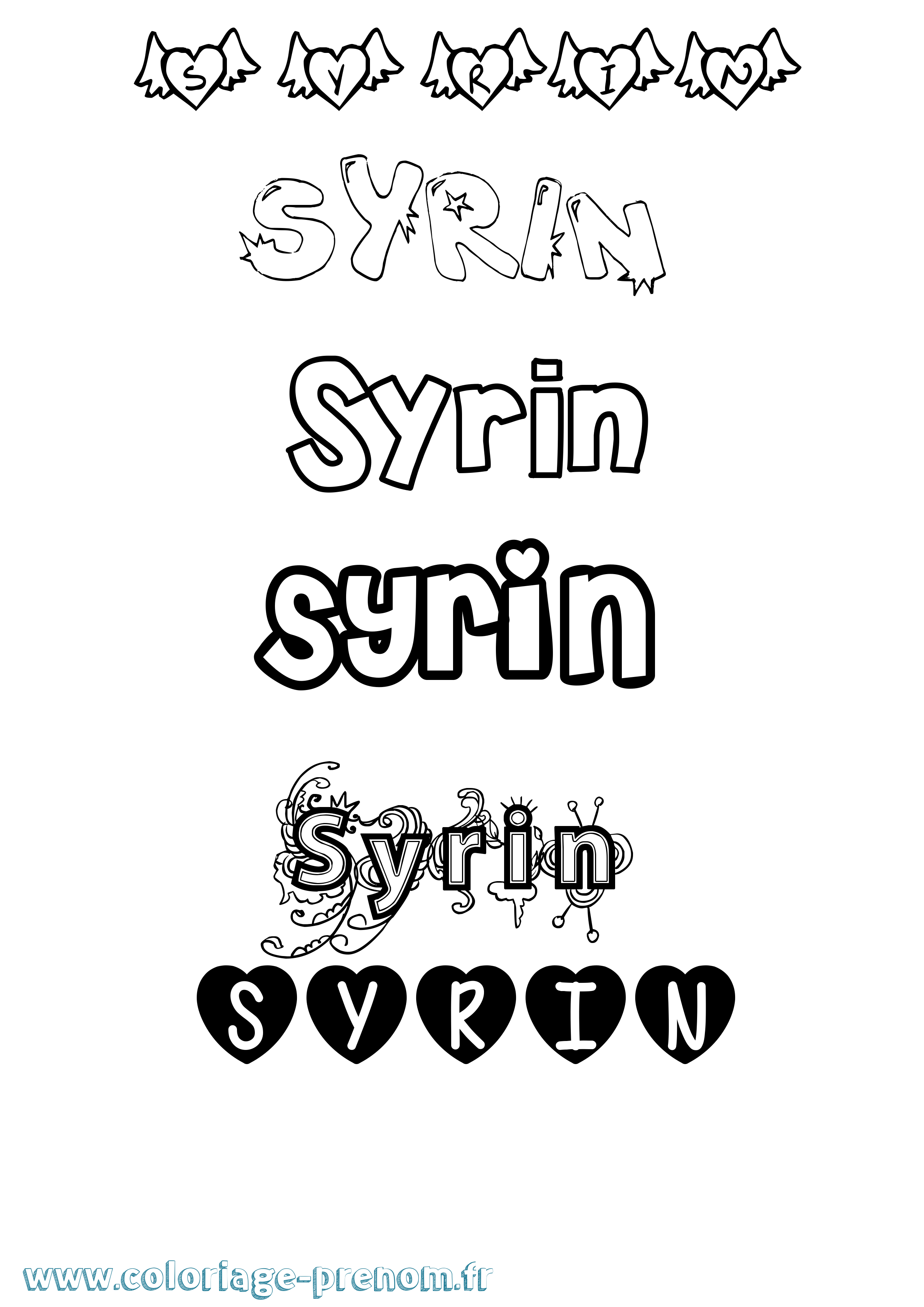 Coloriage prénom Syrin Girly