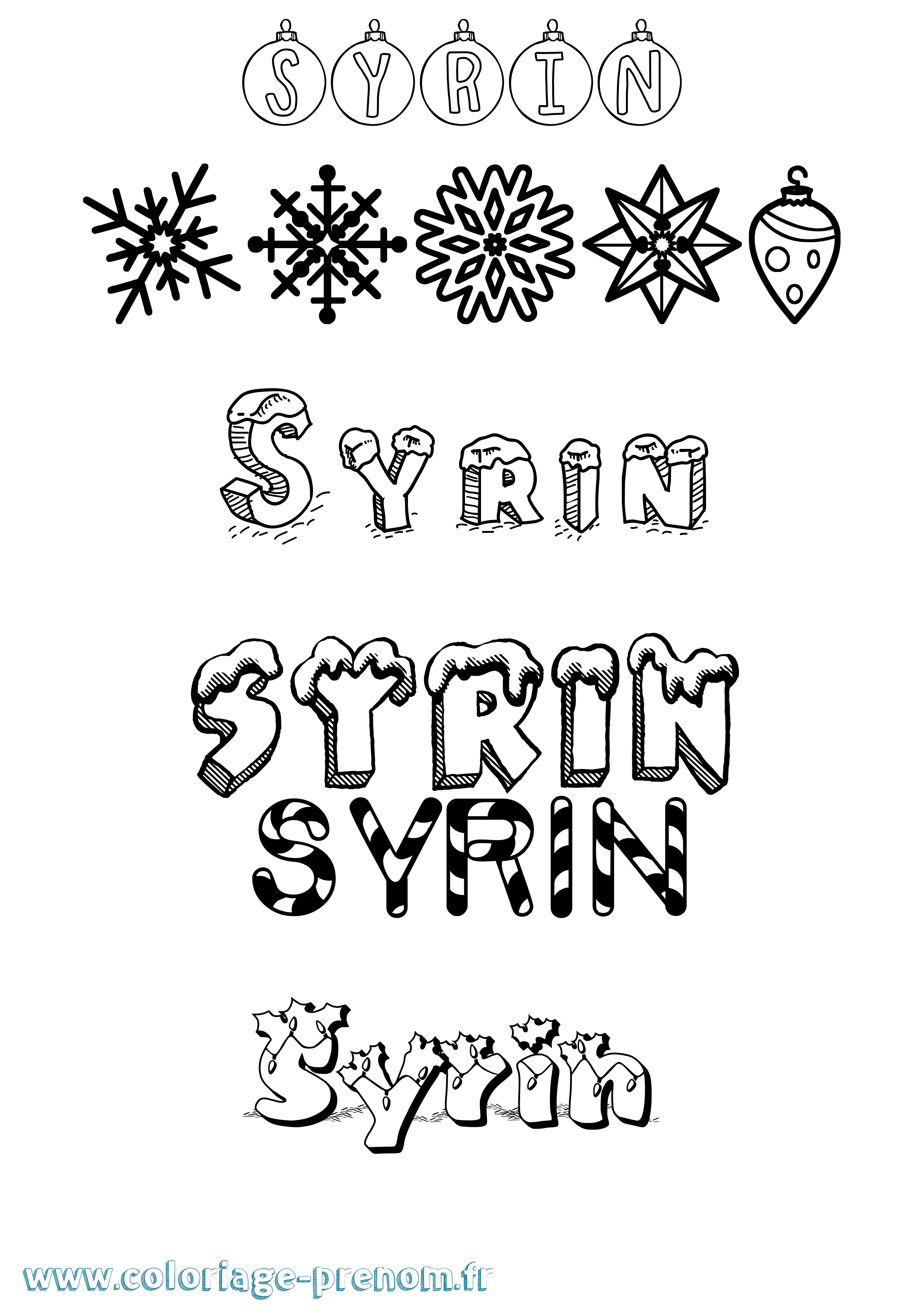 Coloriage prénom Syrin Noël