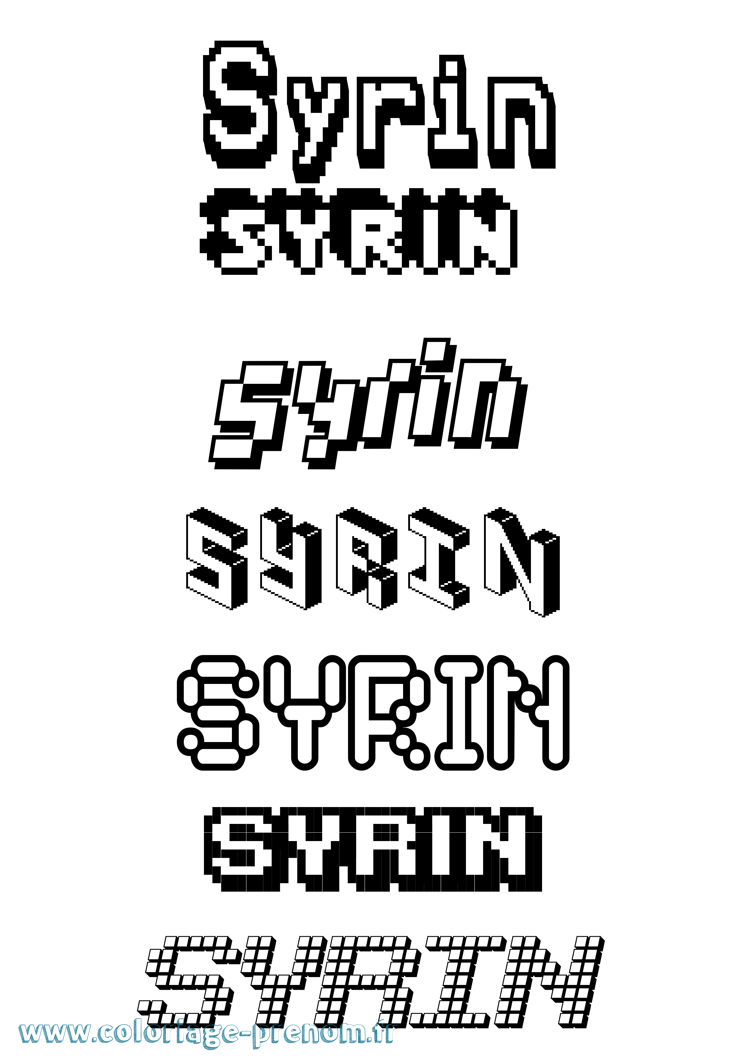Coloriage prénom Syrin Pixel