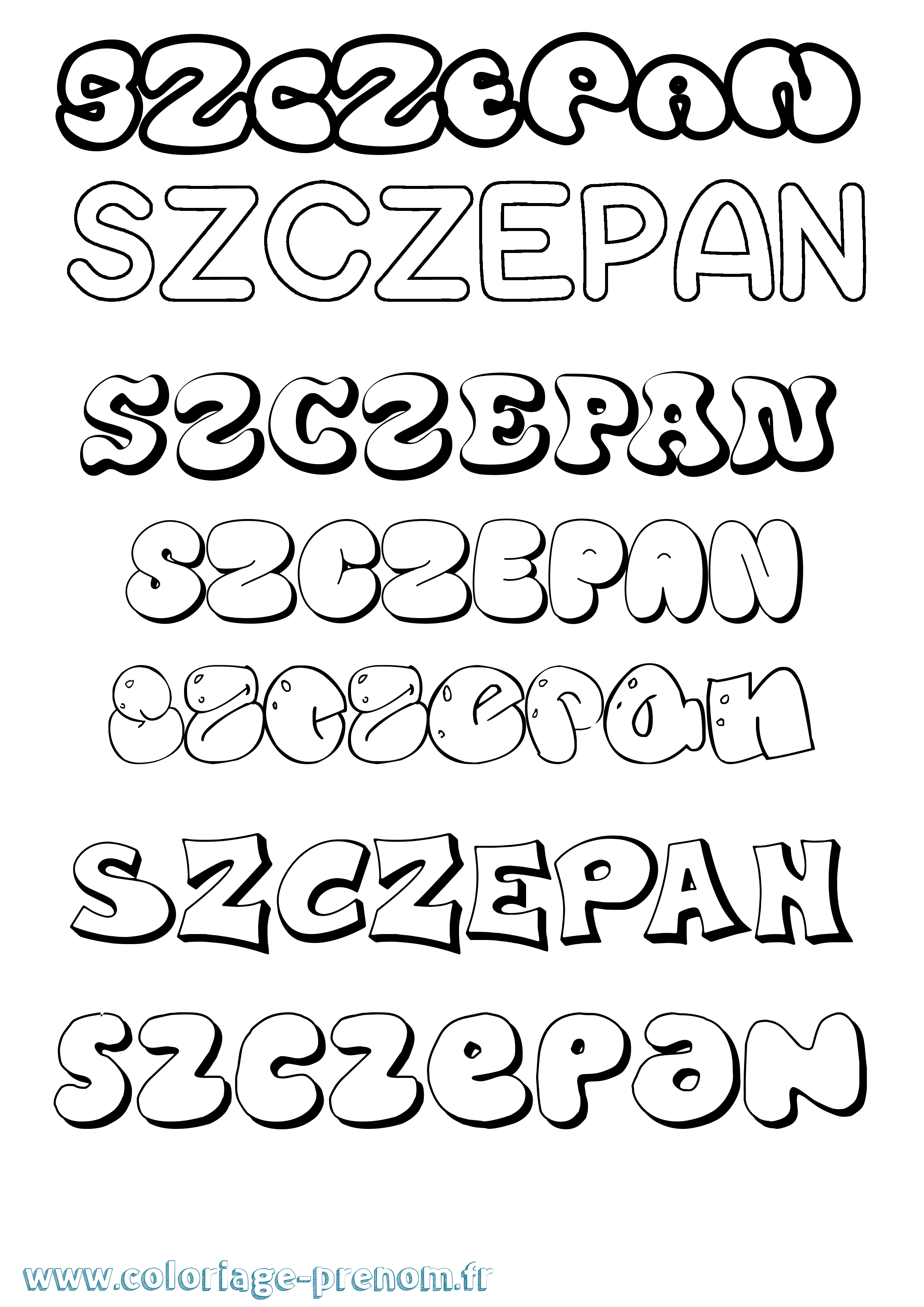 Coloriage prénom Szczepan Bubble