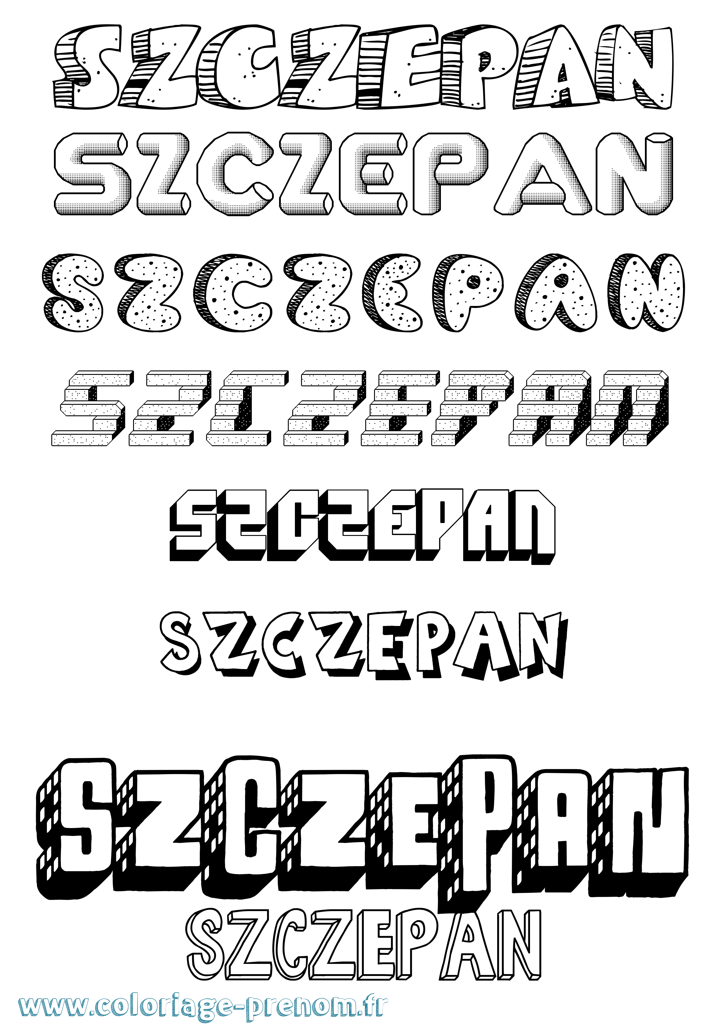 Coloriage prénom Szczepan Effet 3D
