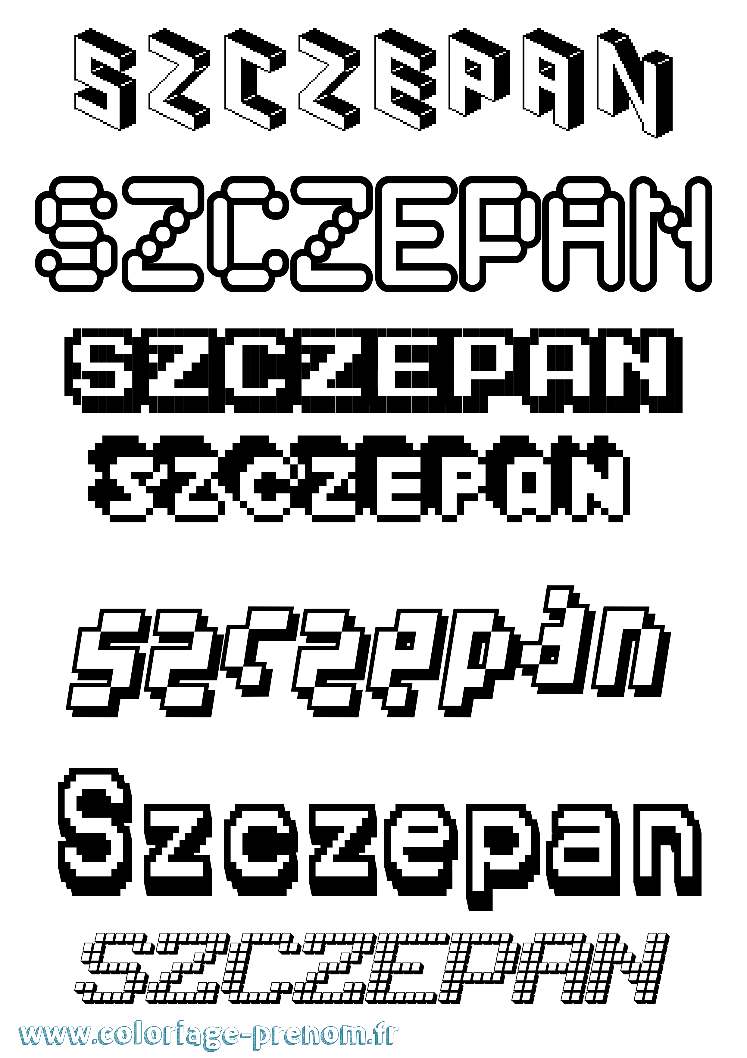 Coloriage prénom Szczepan Pixel