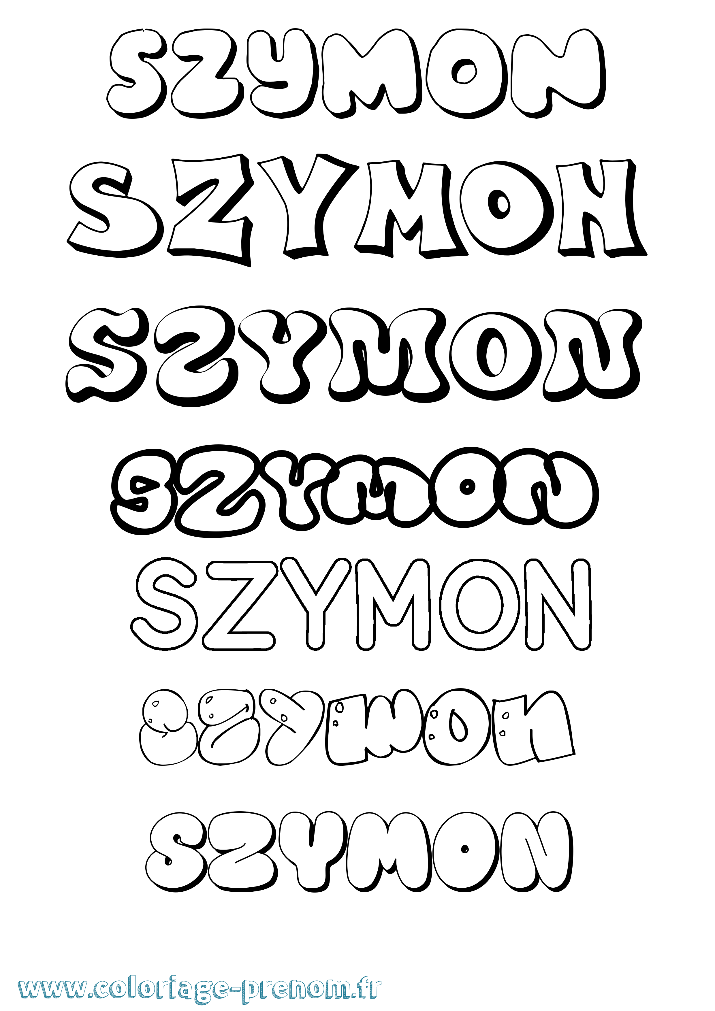 Coloriage prénom Szymon Bubble