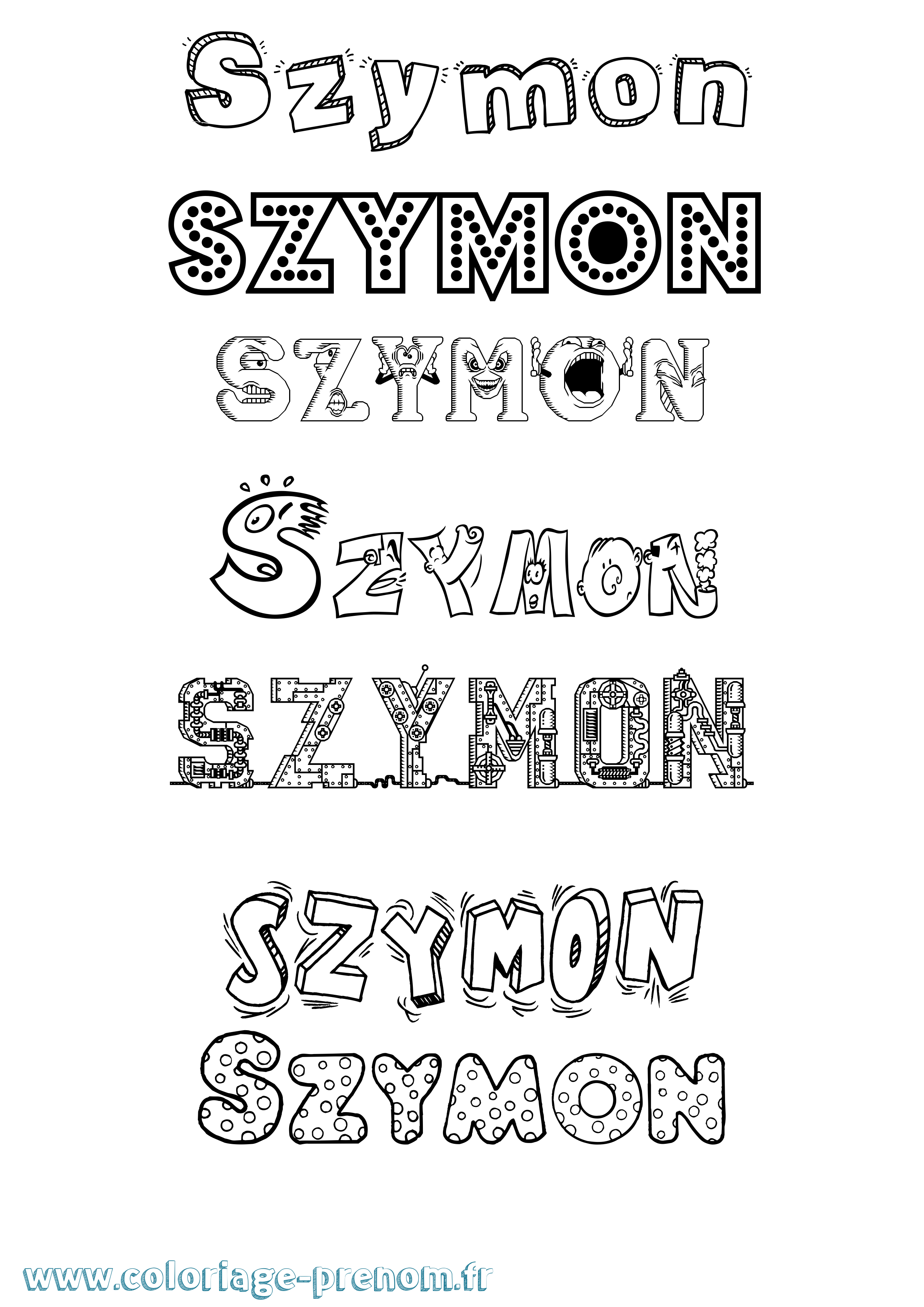 Coloriage prénom Szymon Fun