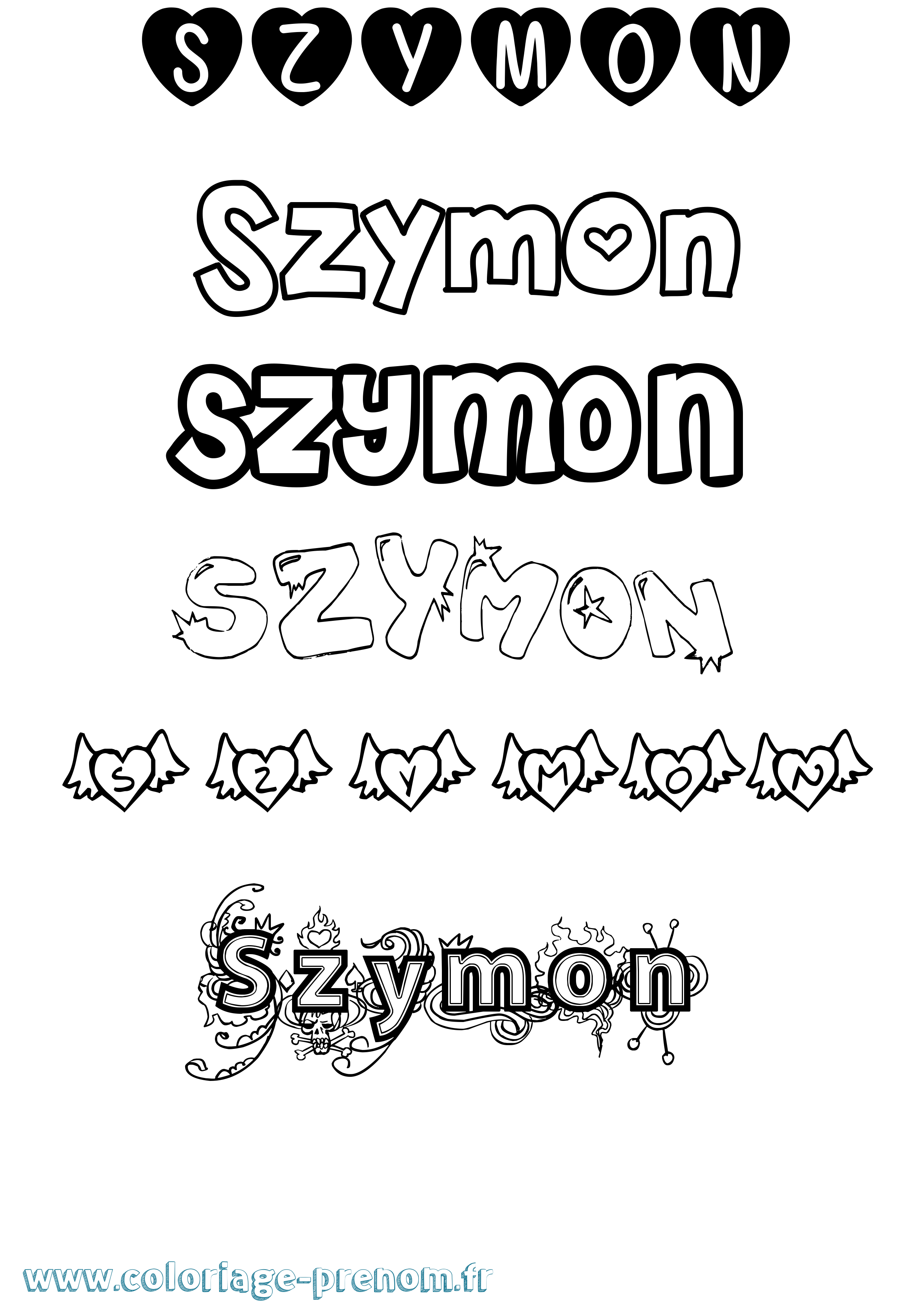 Coloriage prénom Szymon Girly