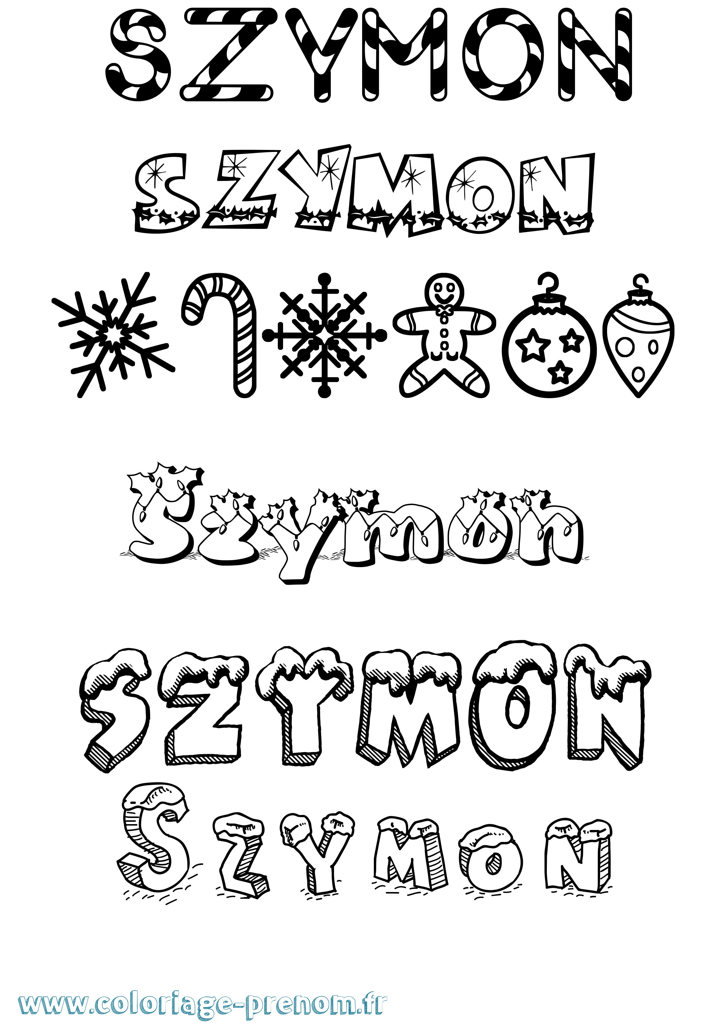 Coloriage prénom Szymon Noël