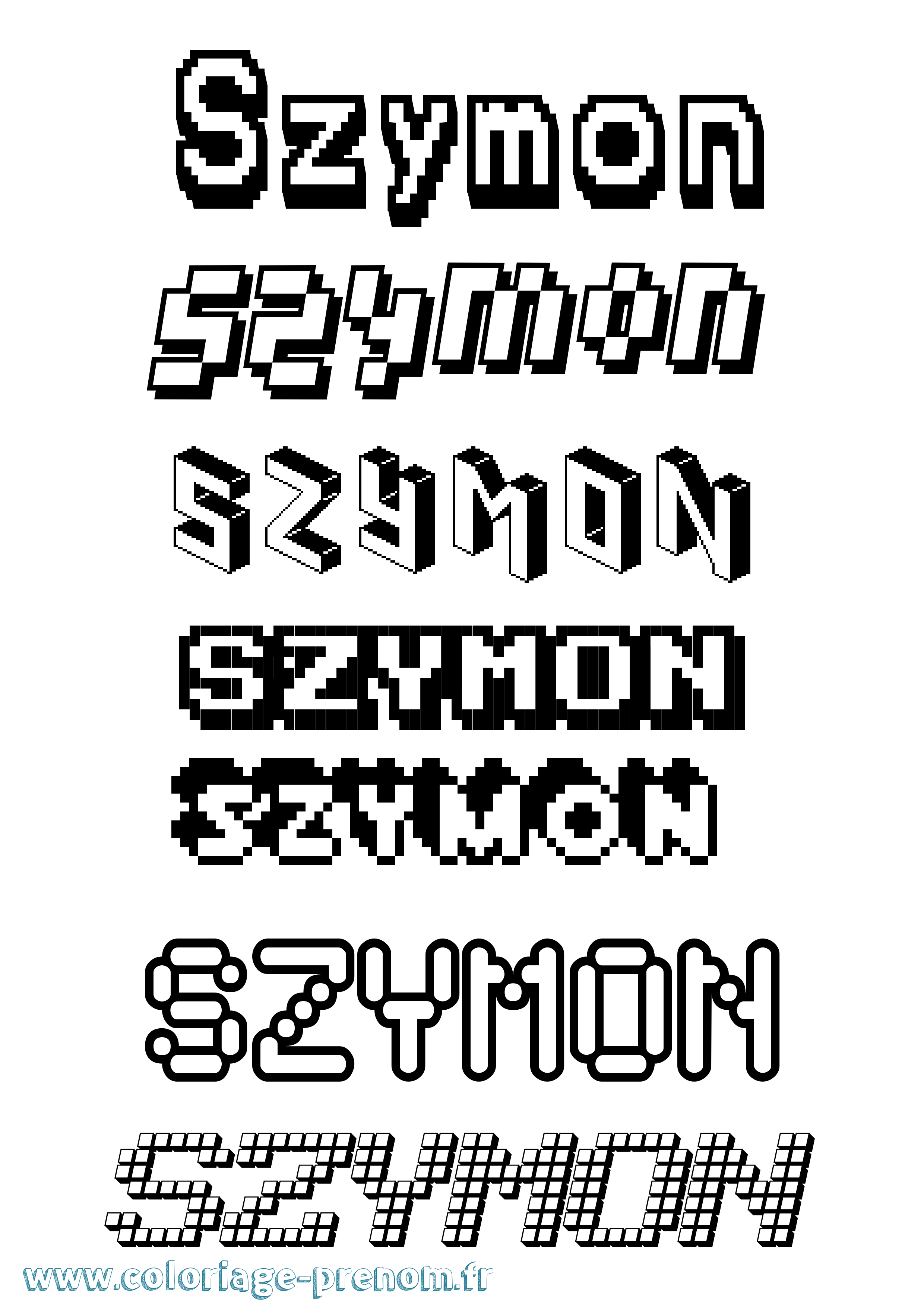 Coloriage prénom Szymon Pixel