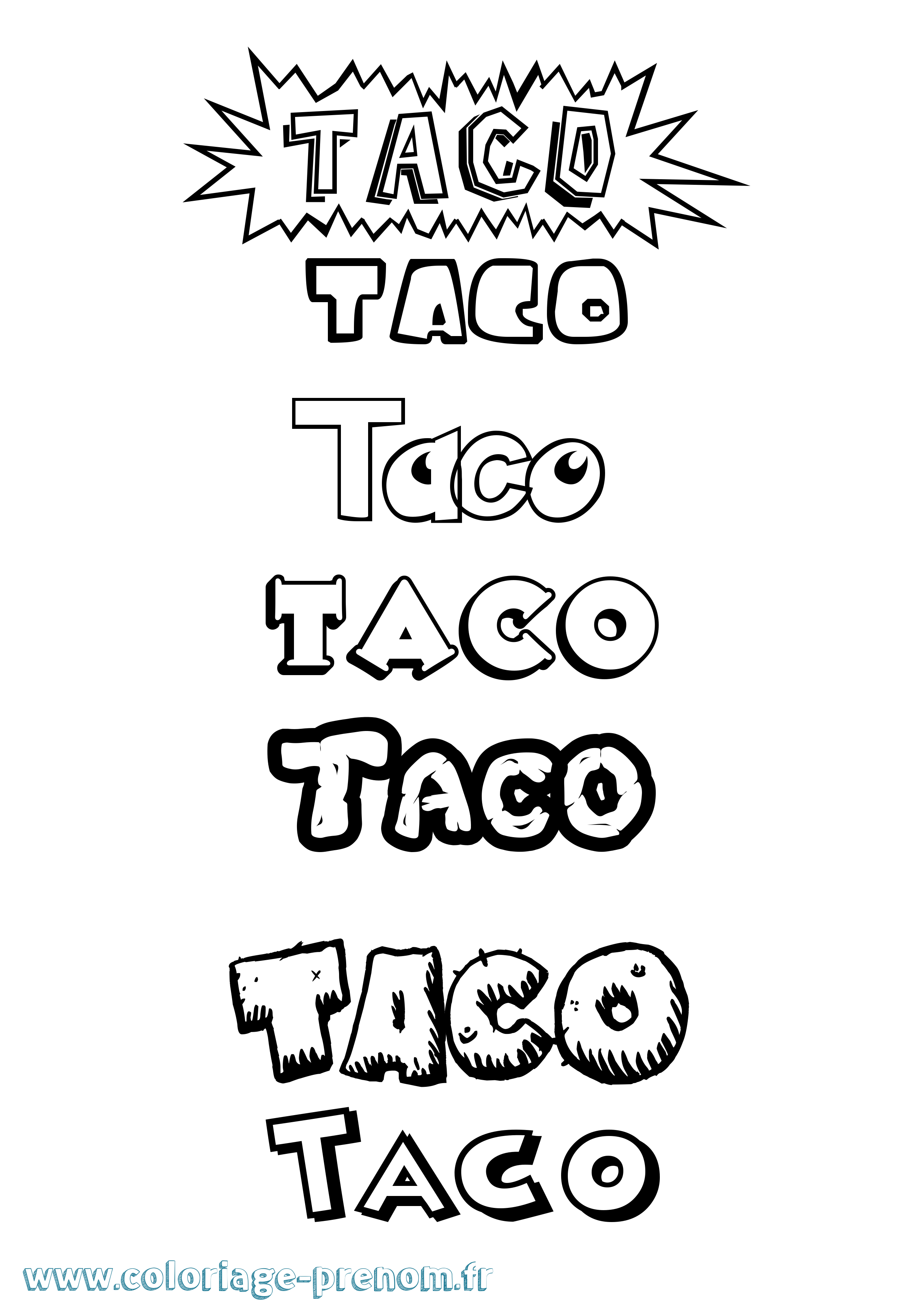 Coloriage Taco Dessin Animé Coloriage prénom Taco Dessin Animé