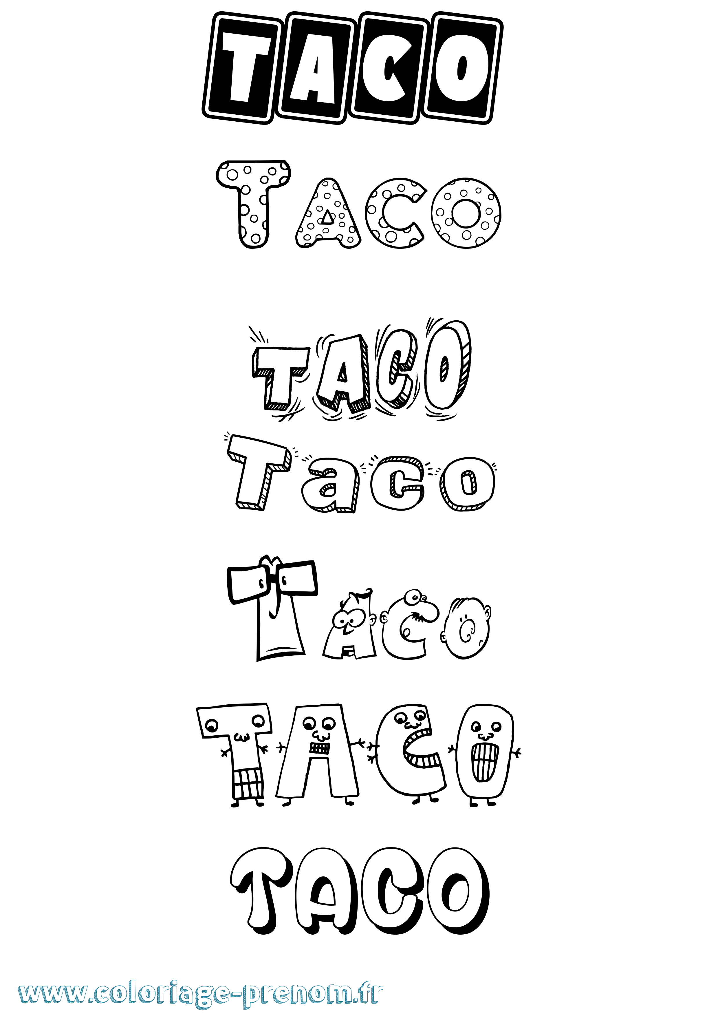 Coloriage Taco Fun Coloriage prénom Taco Fun