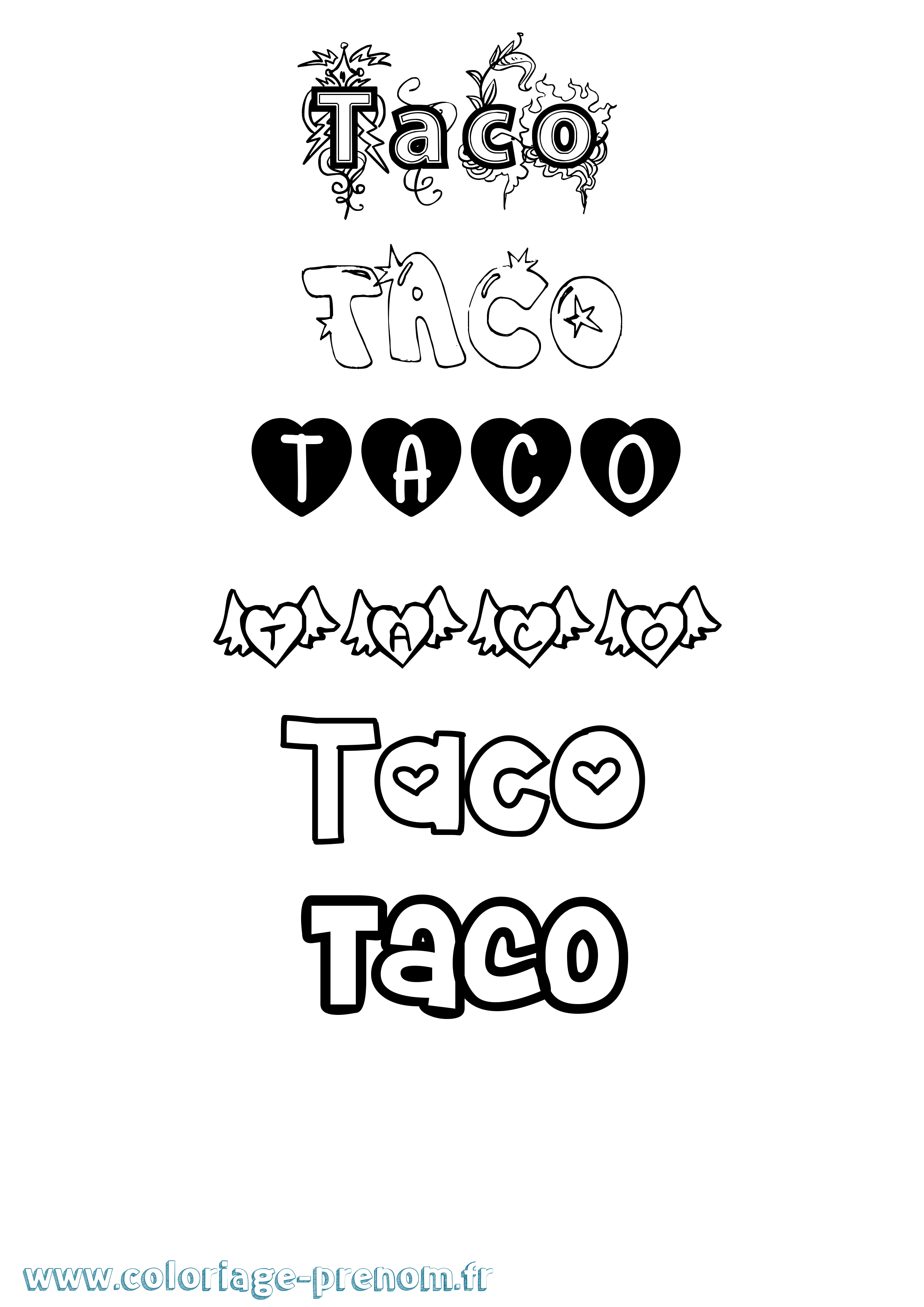 Coloriage Taco Girly Coloriage prénom Taco Girly