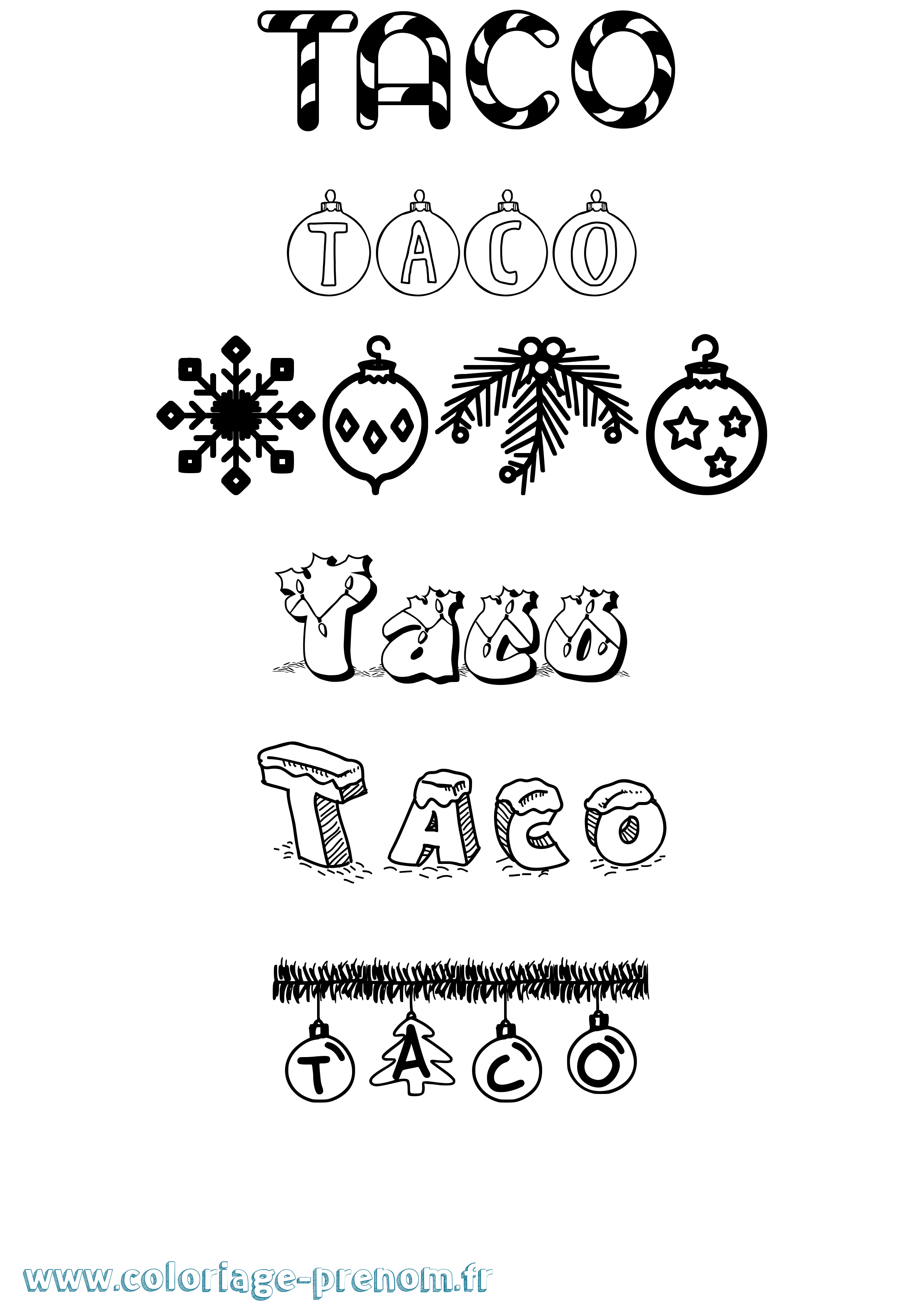 Coloriage prénom Taco Noël