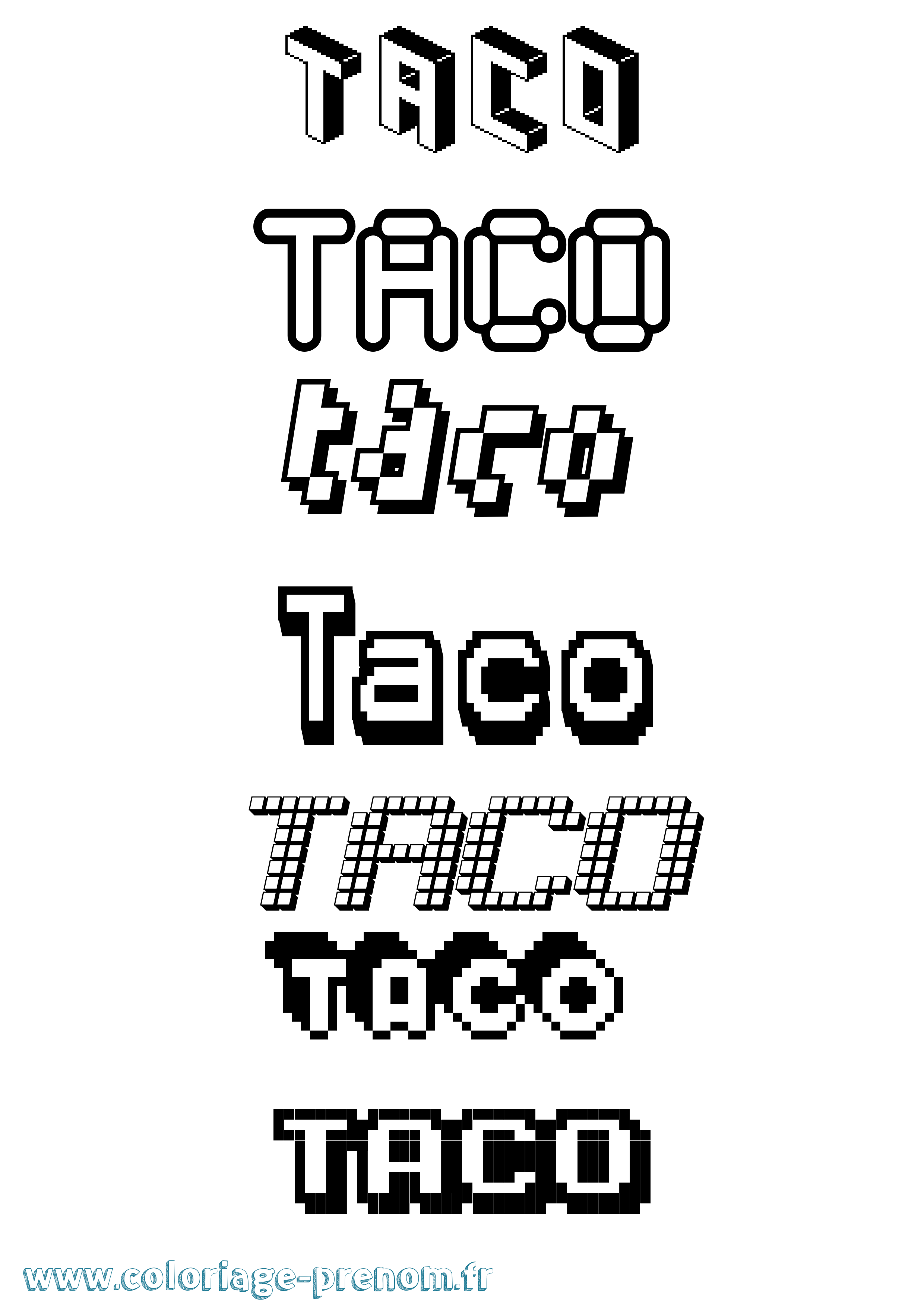 Coloriage Taco Pixel Coloriage prénom Taco Pixel