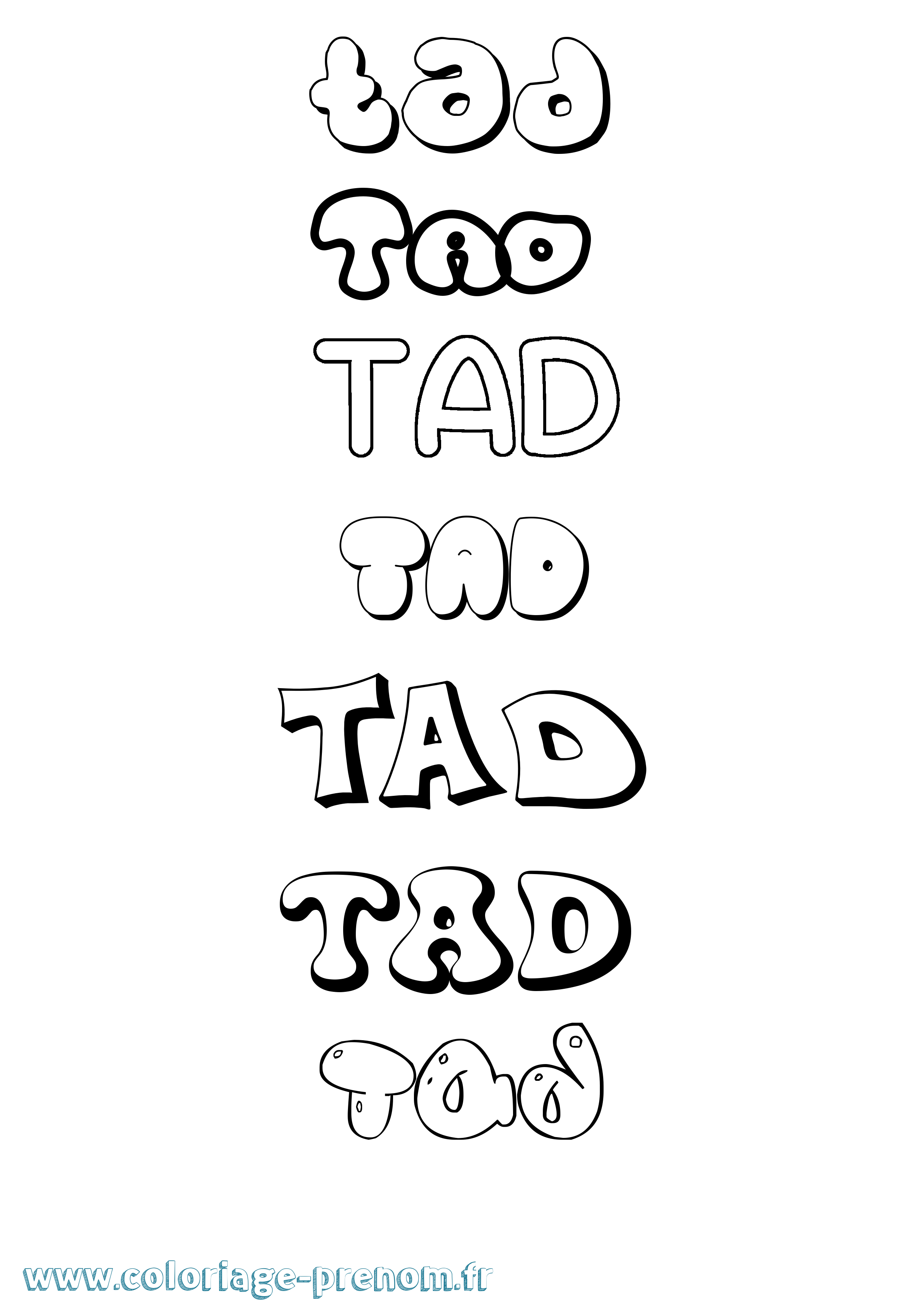 Coloriage prénom Tad Bubble