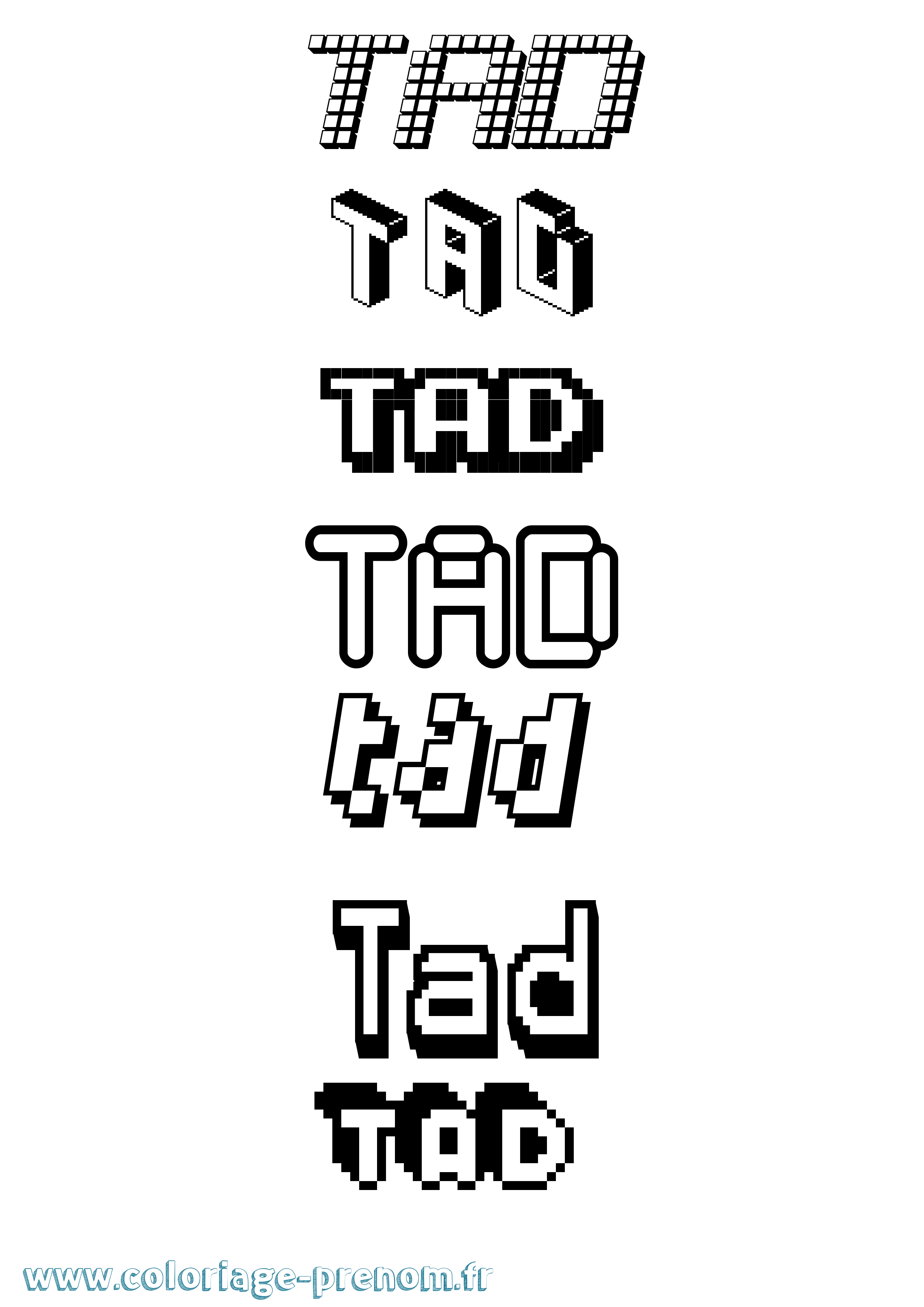 Coloriage prénom Tad Pixel