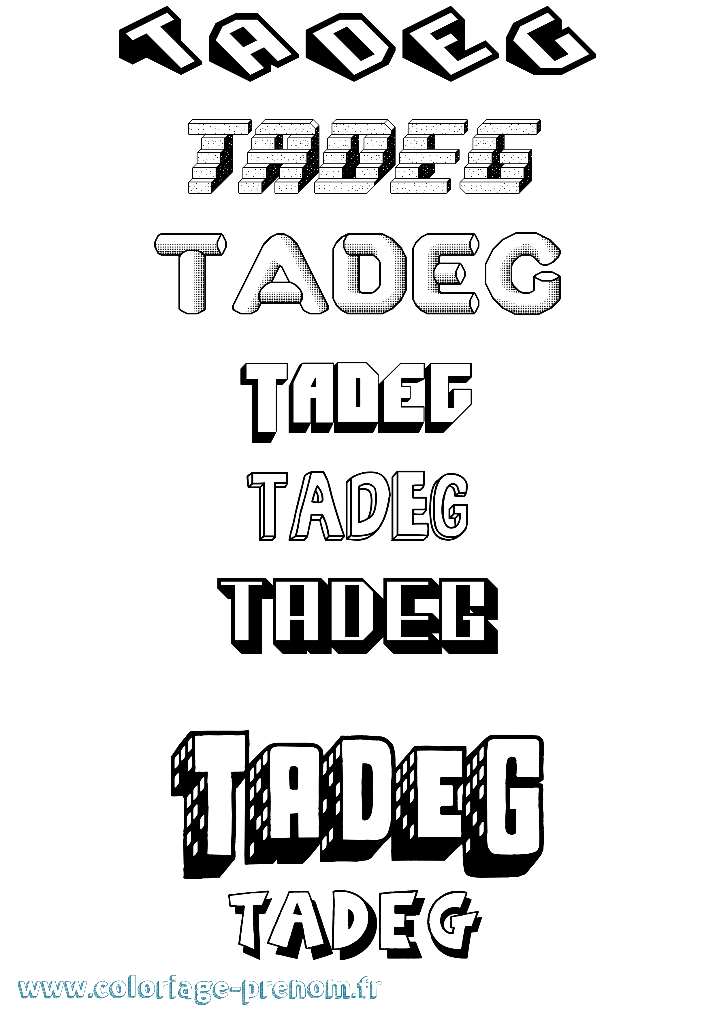 Coloriage prénom Tadeg Effet 3D