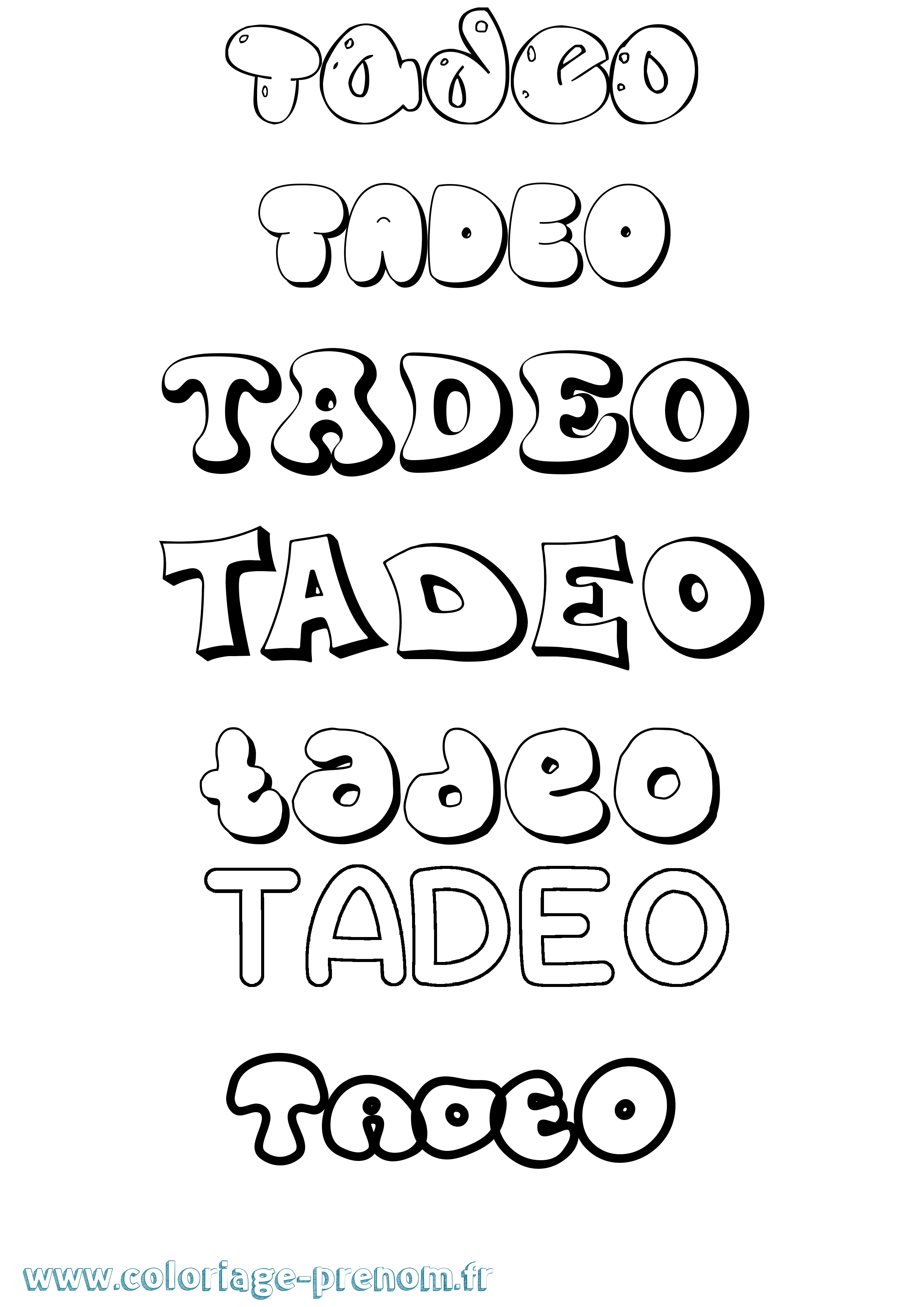 Coloriage prénom Tadeo Bubble