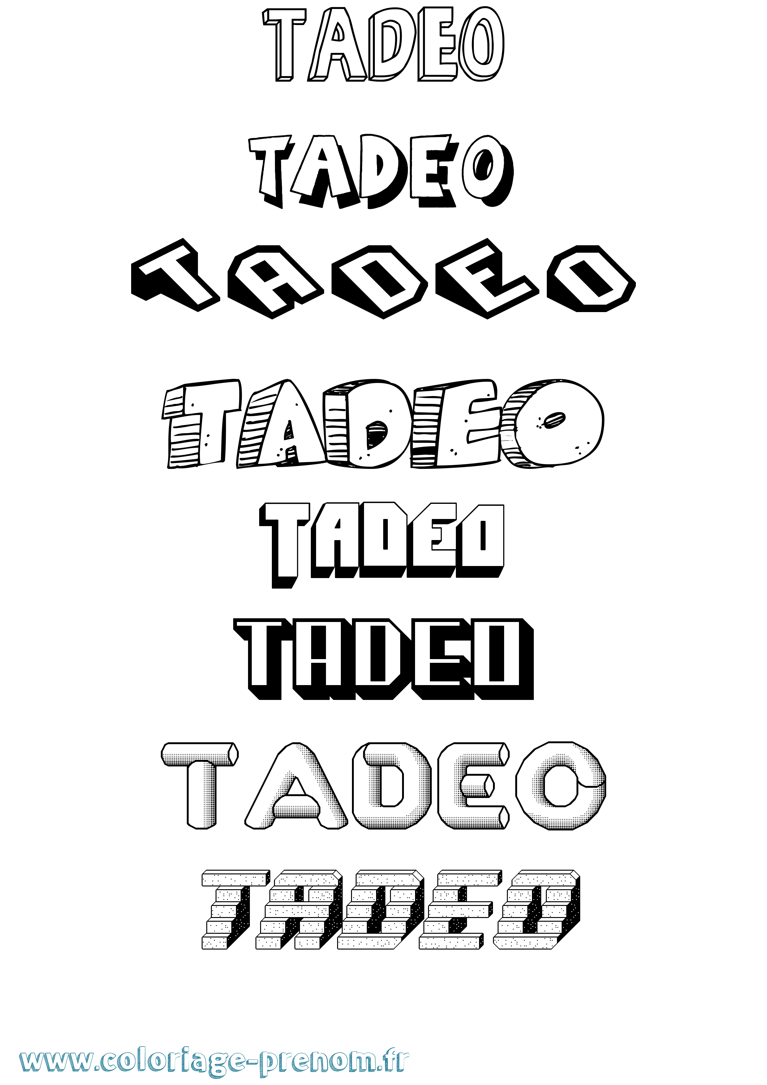 Coloriage prénom Tadeo Effet 3D