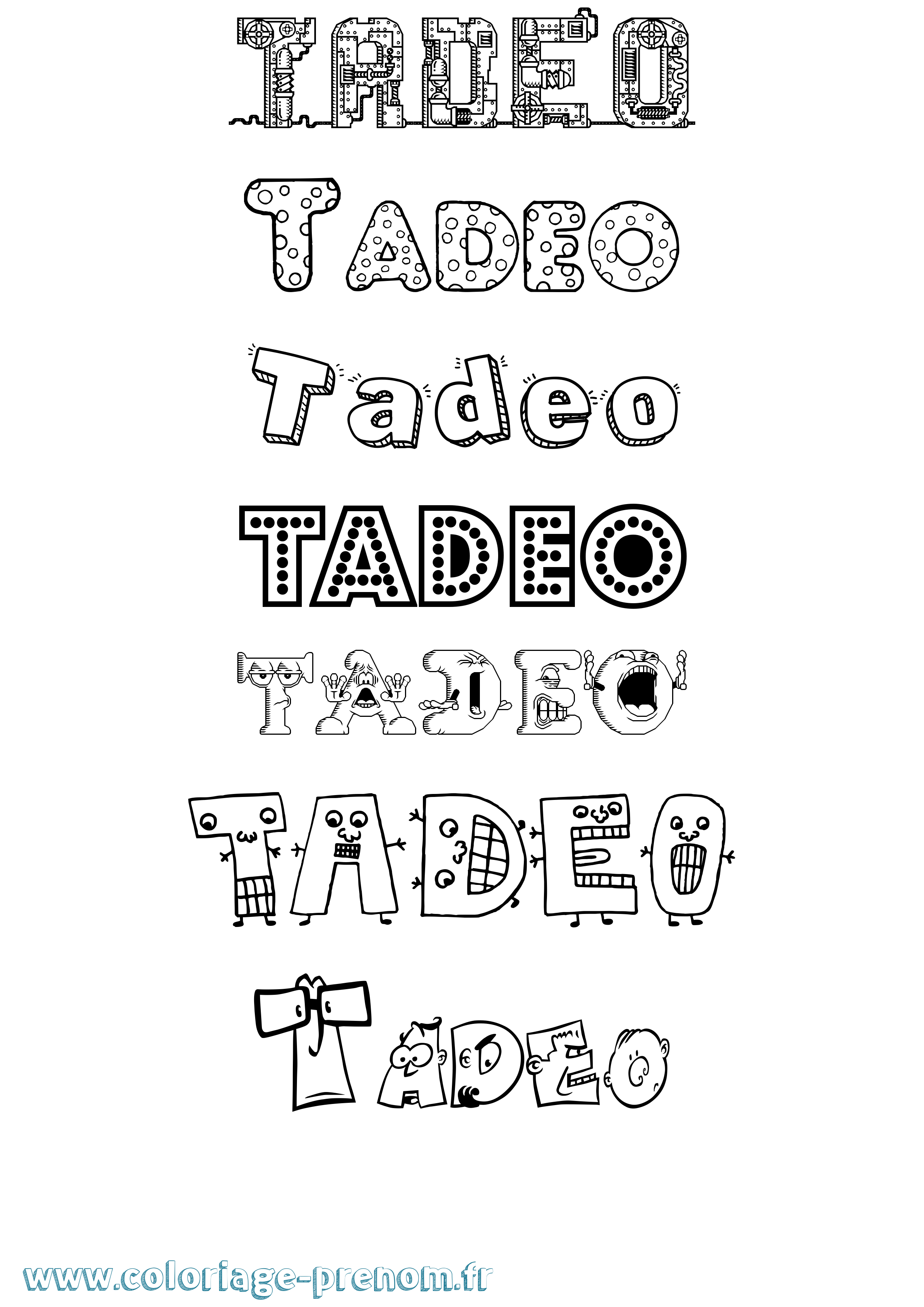 Coloriage prénom Tadeo Fun