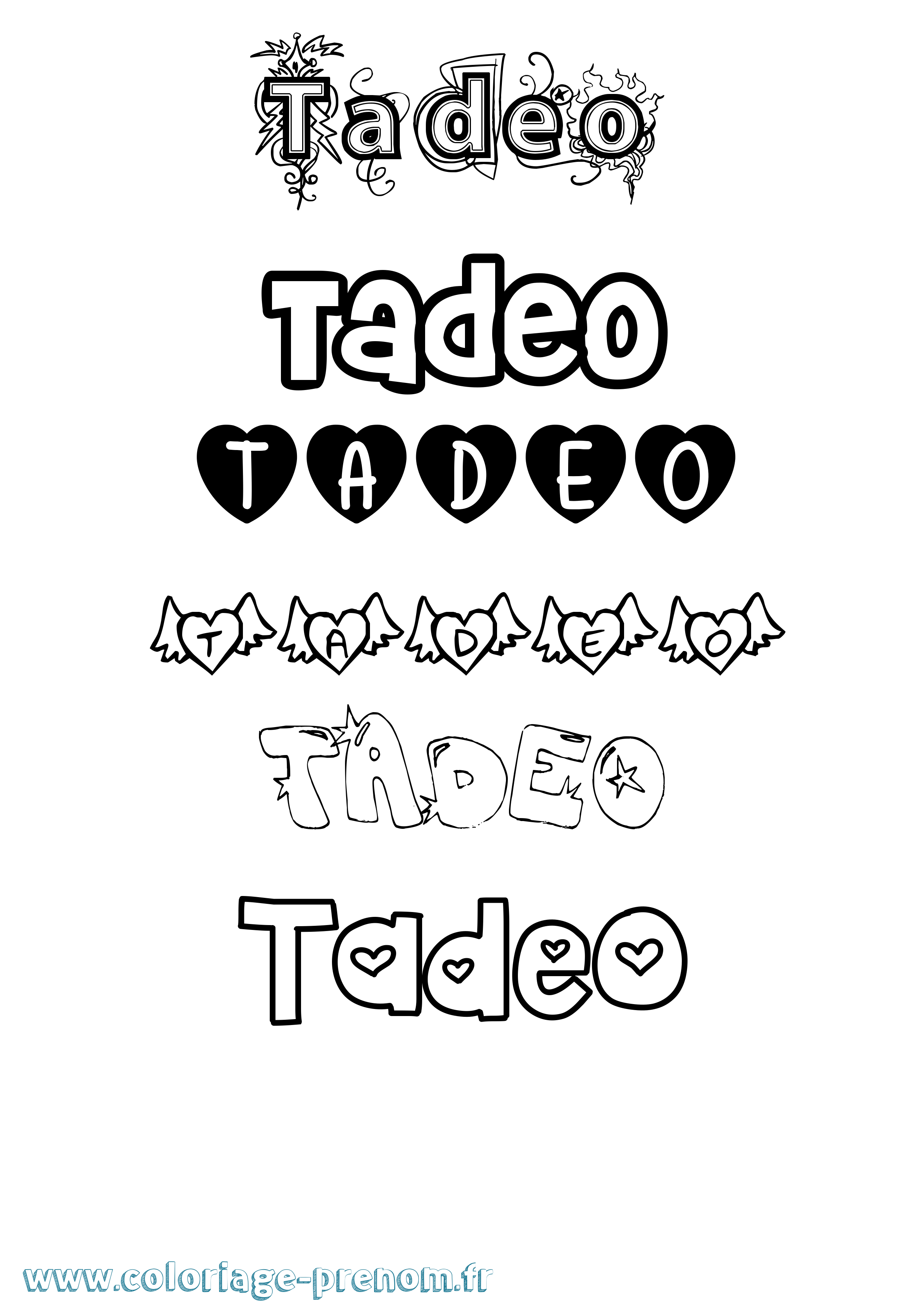 Coloriage prénom Tadeo Girly