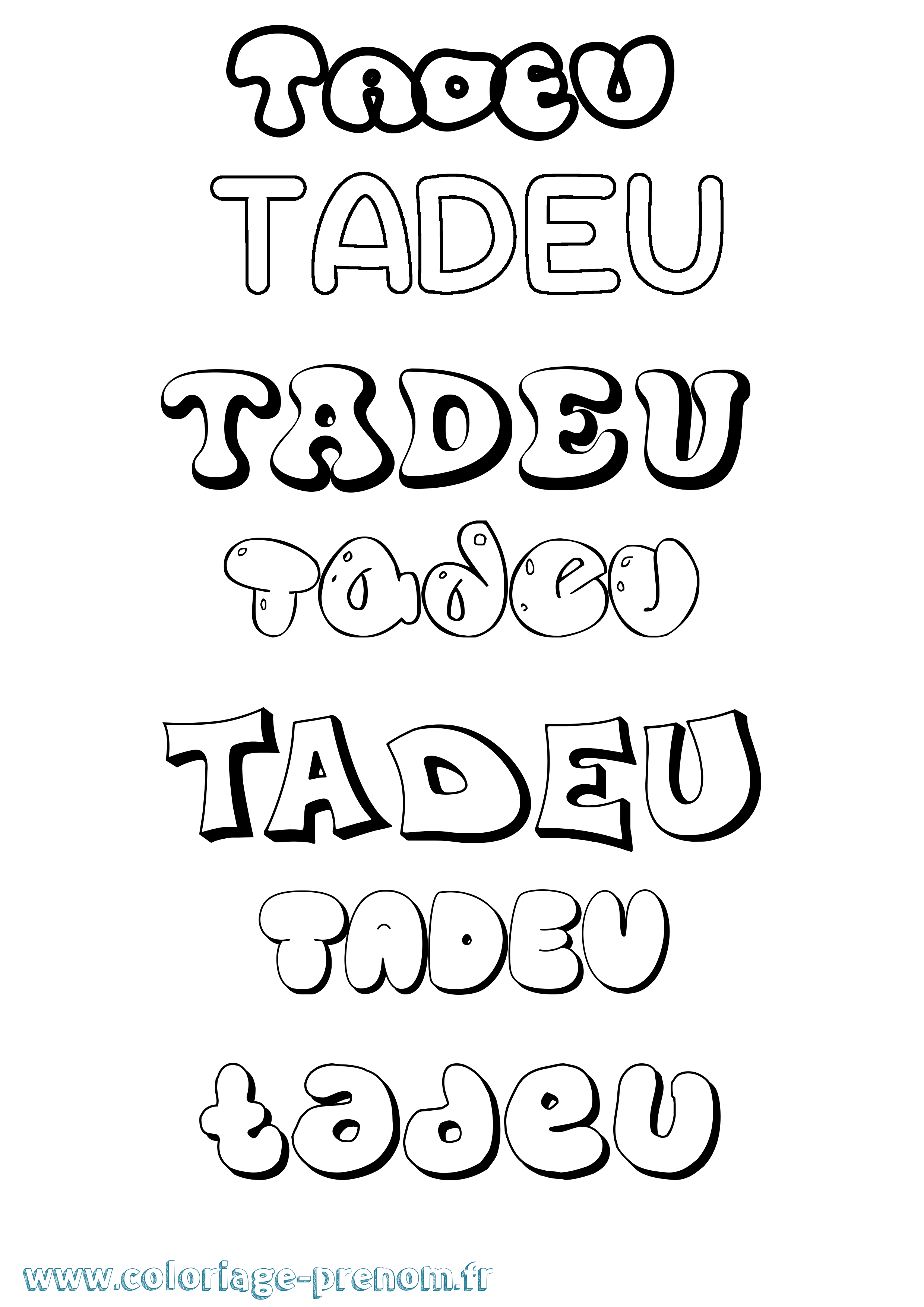 Coloriage prénom Tadeu Bubble