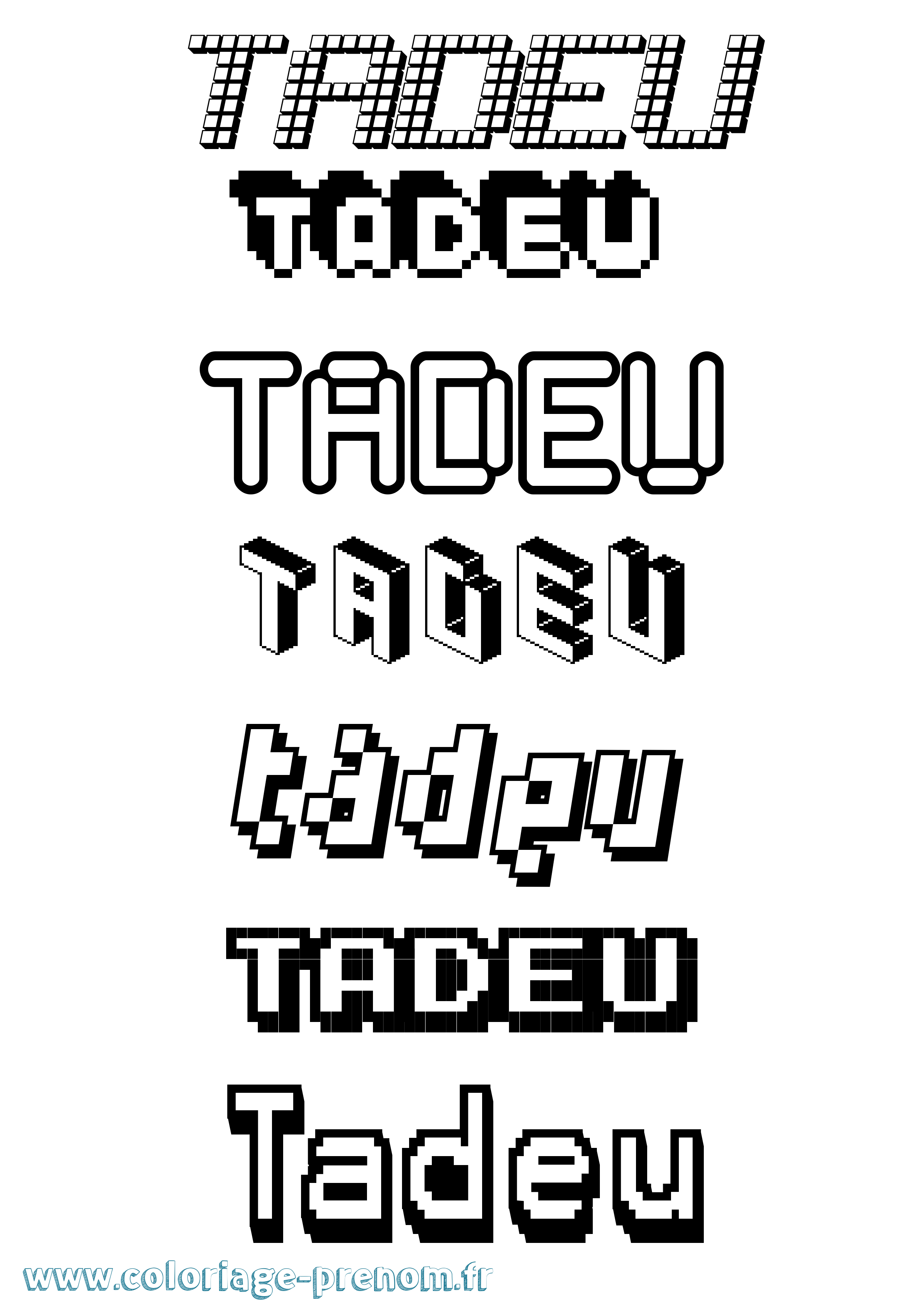Coloriage prénom Tadeu Pixel